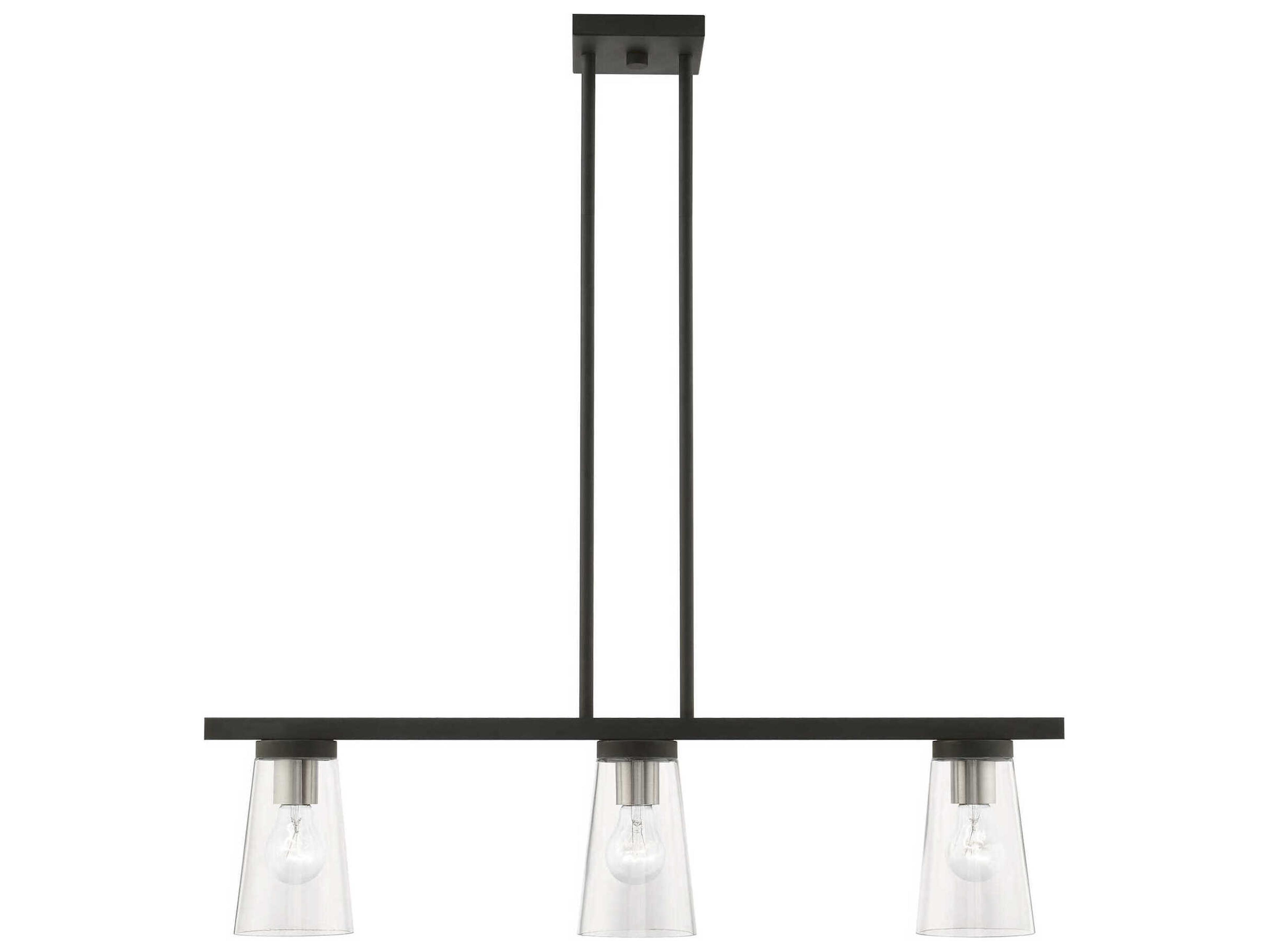 Livex Lighting Cityview 3-Light Black Brushed Nickel Glass Cylinder Linear Island Pendant