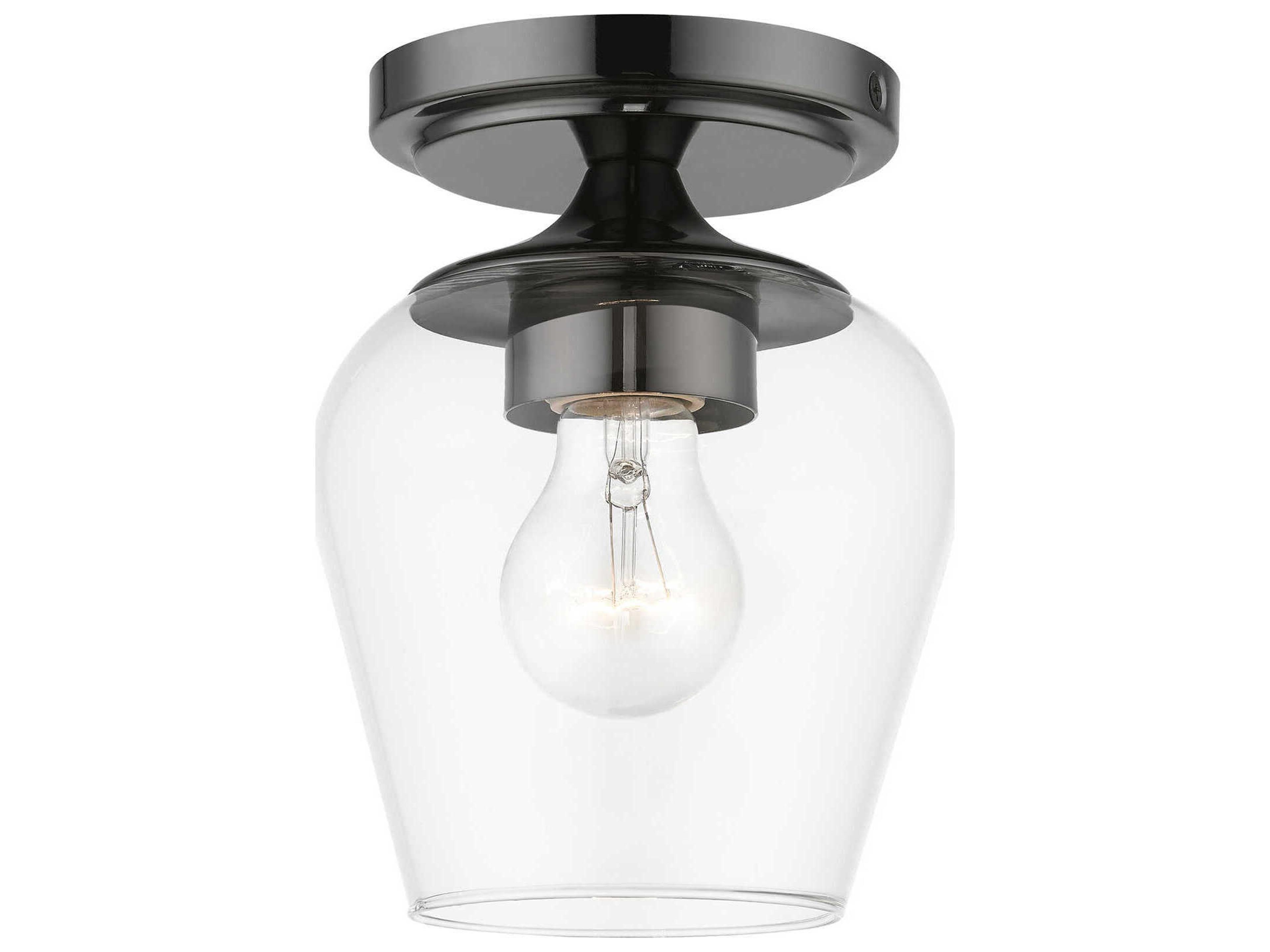 Livex Lighting Willow 1-Light Black Chrome Glass Bell Semi Flush Mount