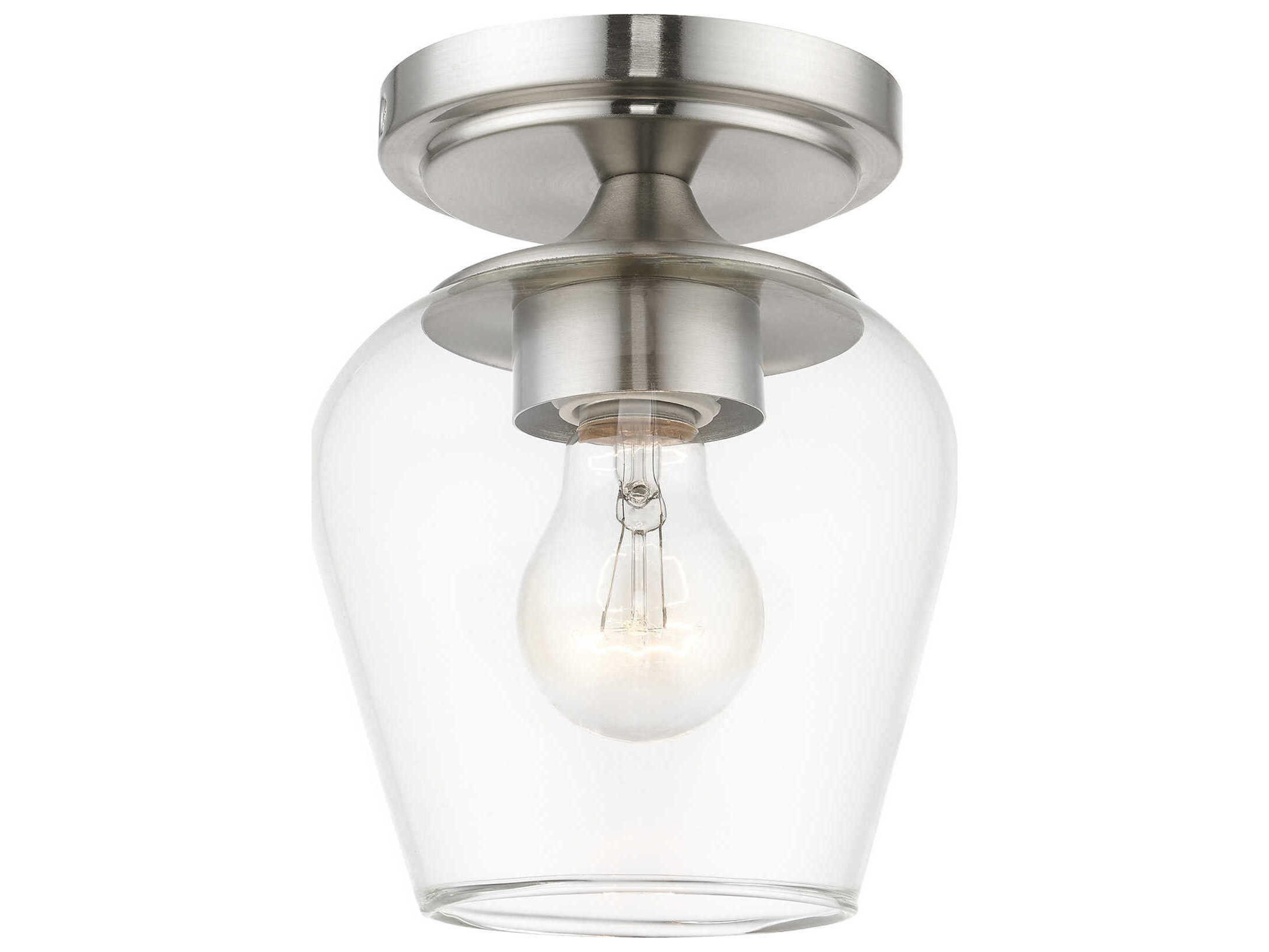 Livex Lighting Willow 1-Light Brushed Nickel Glass Bell Semi Flush Mount