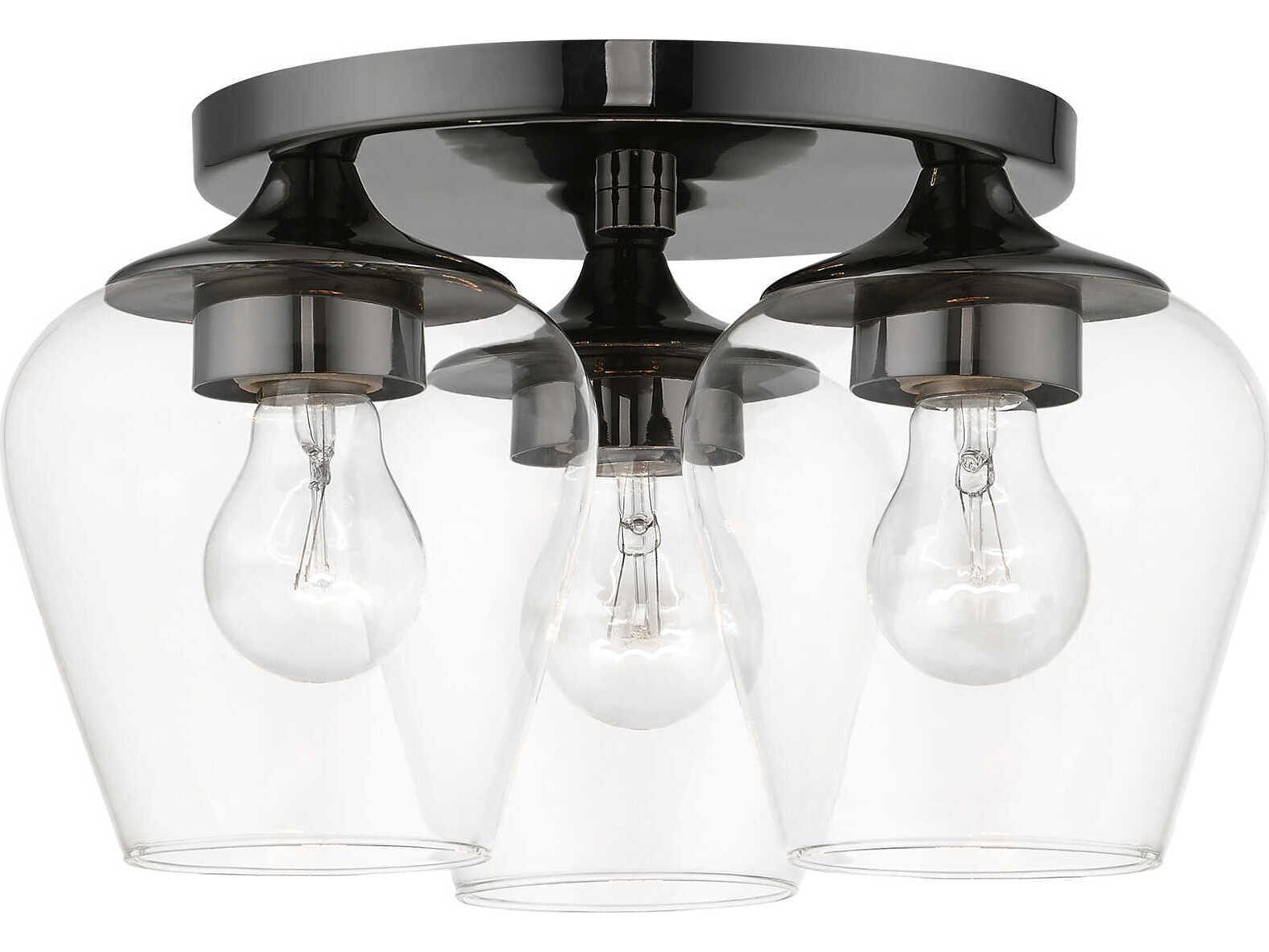 Livex Lighting Willow 3-Light Black Chrome Glass Bell Semi Flush Mount