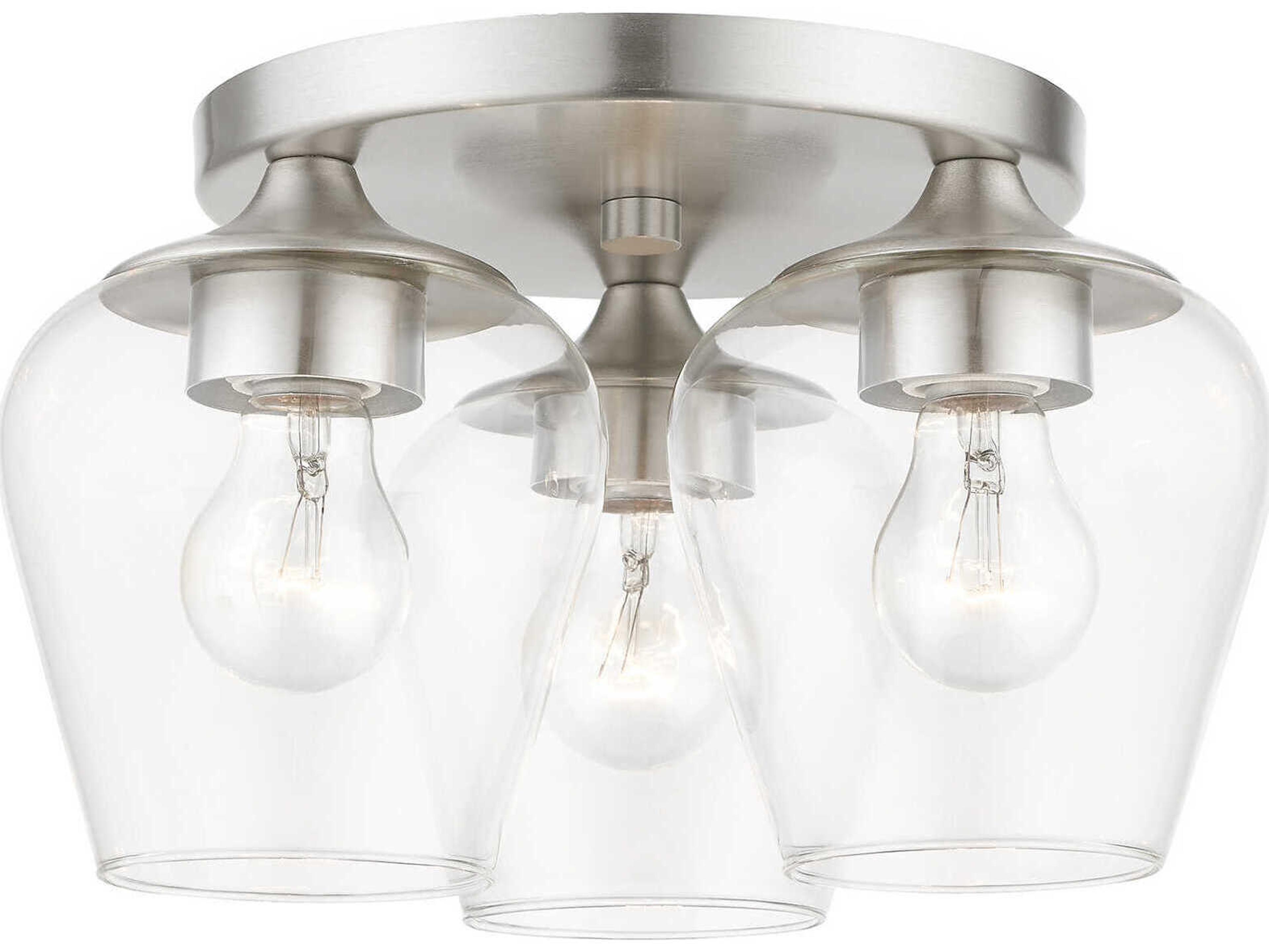 Livex Lighting Willow 3-Light Brushed Nickel Glass Bell Semi Flush Mount
