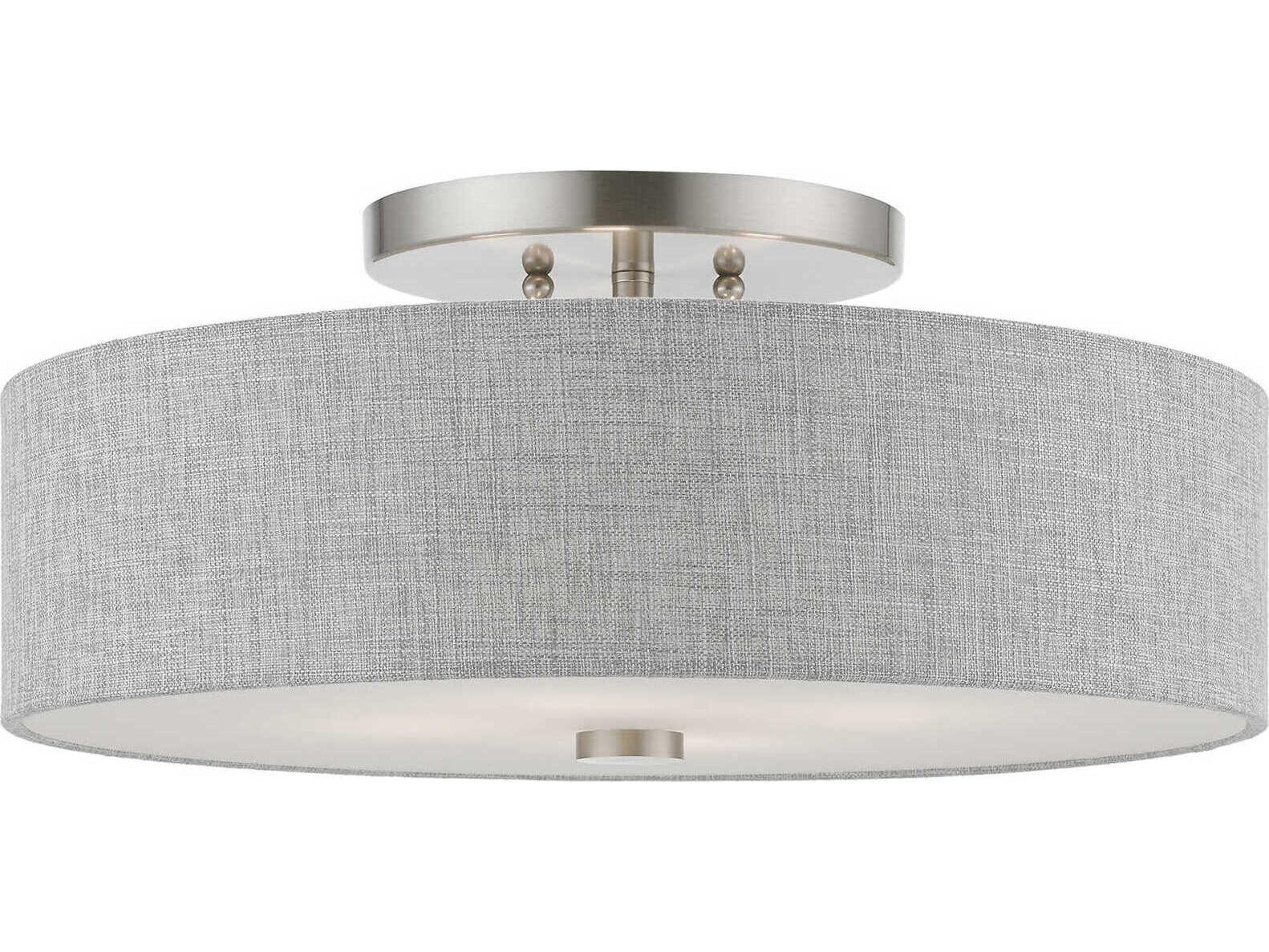 Livex Lighting Dakota 4-Light Brushed Nickel Shiny White Drum Semi Flush Mount
