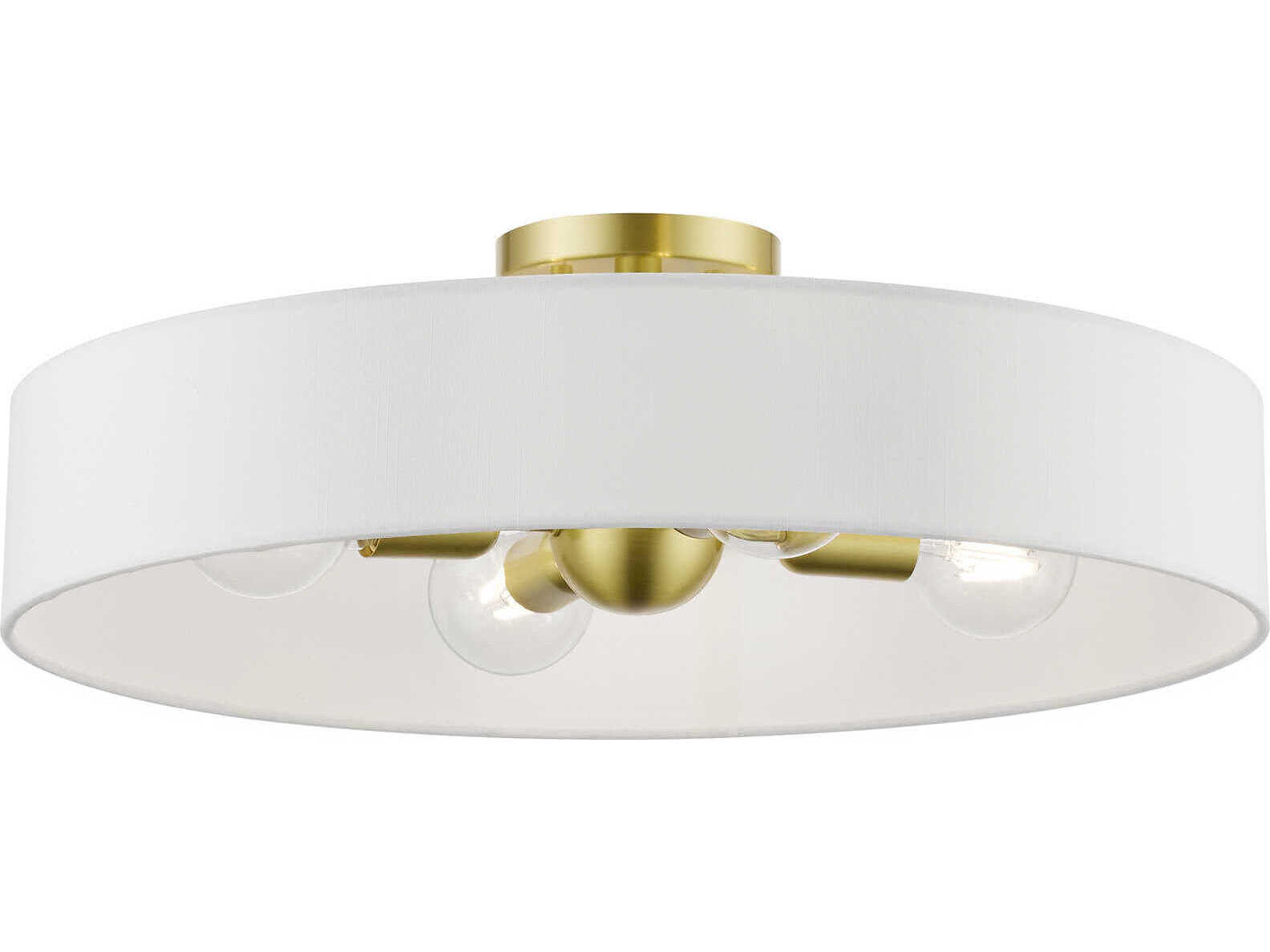 Livex Lighting Venlo 4-Light Satin Brass Shiny White Drum Semi Flush Mount