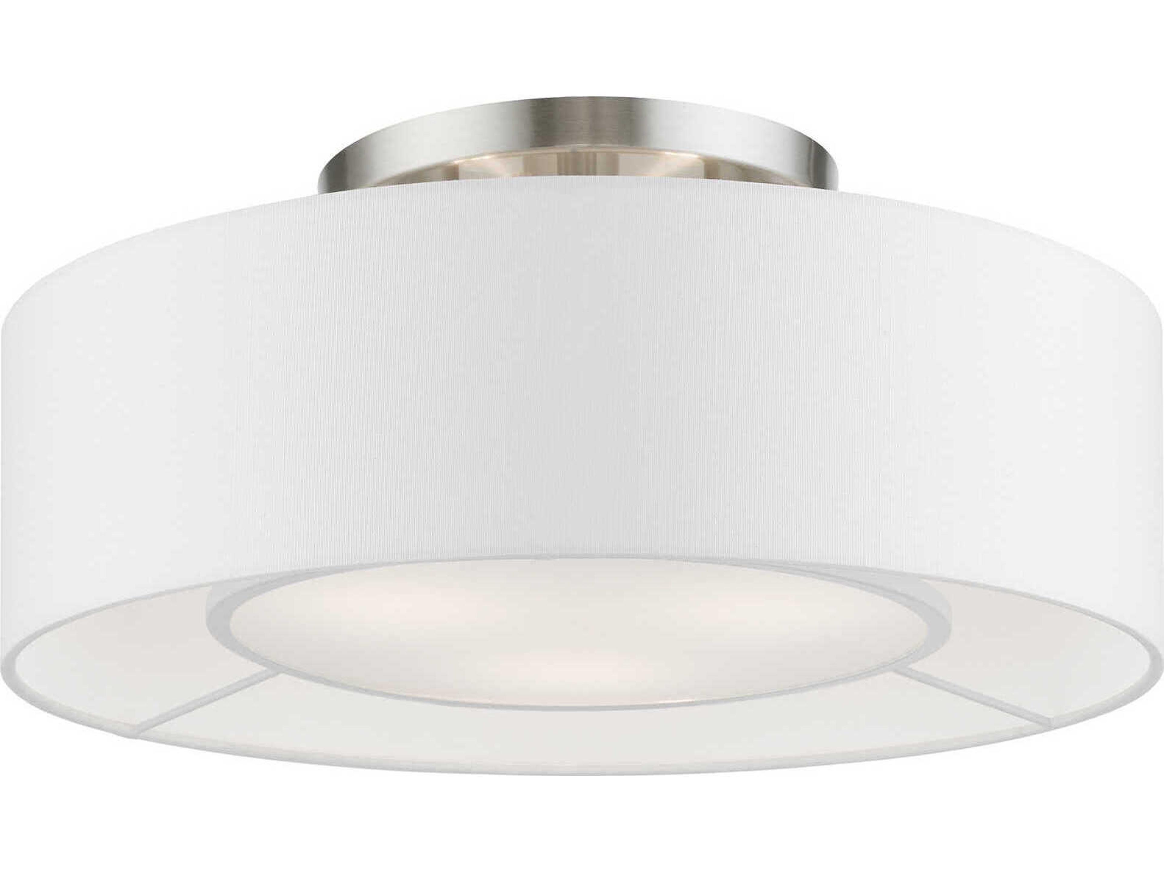 Livex Lighting Gilmore 3-Light Brushed Nickel Shiny White Drum Semi Flush Mount