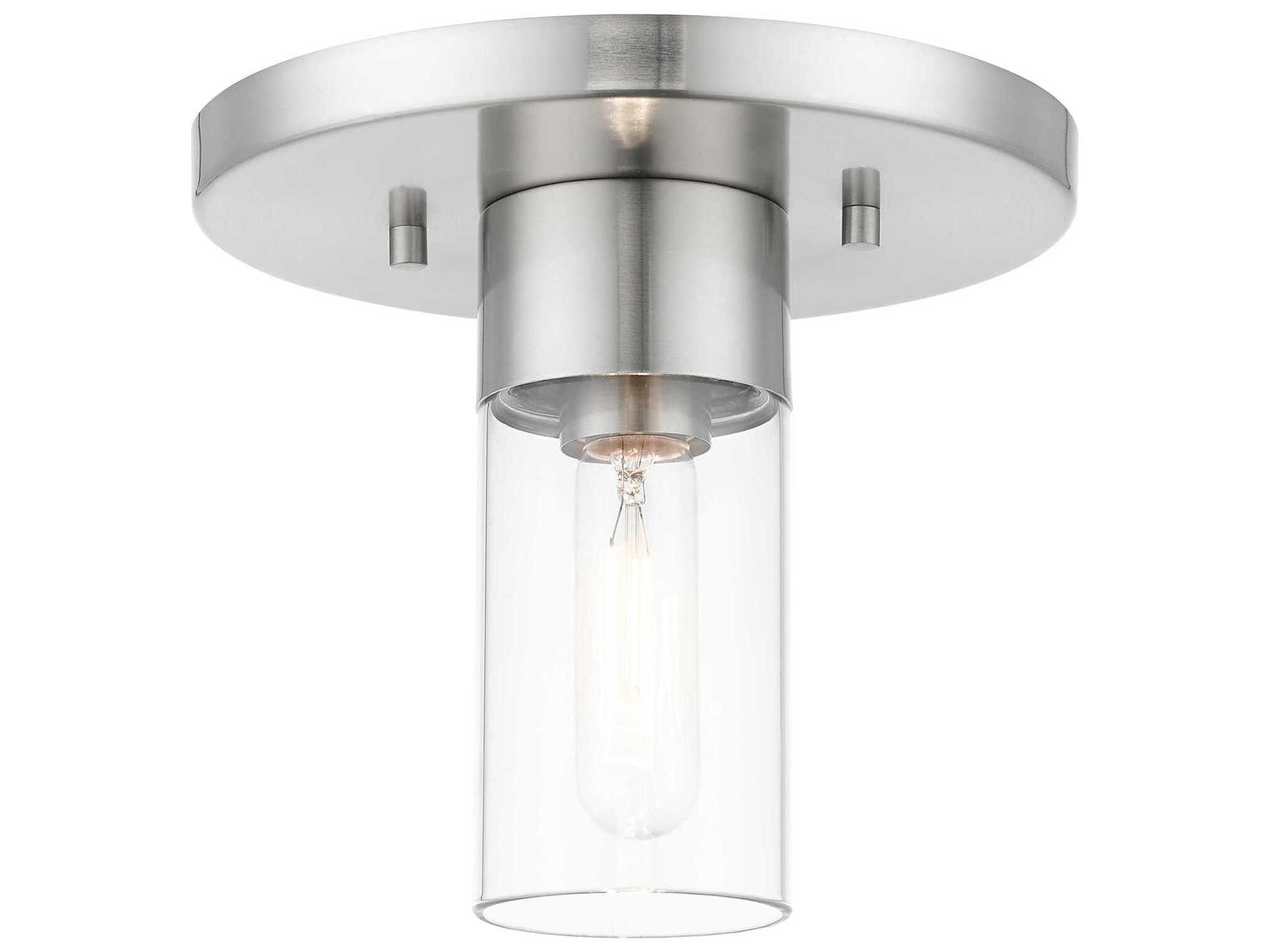 Livex Lighting Carson 1-Light Brushed Nickel Glass Cylinder Flush Mount