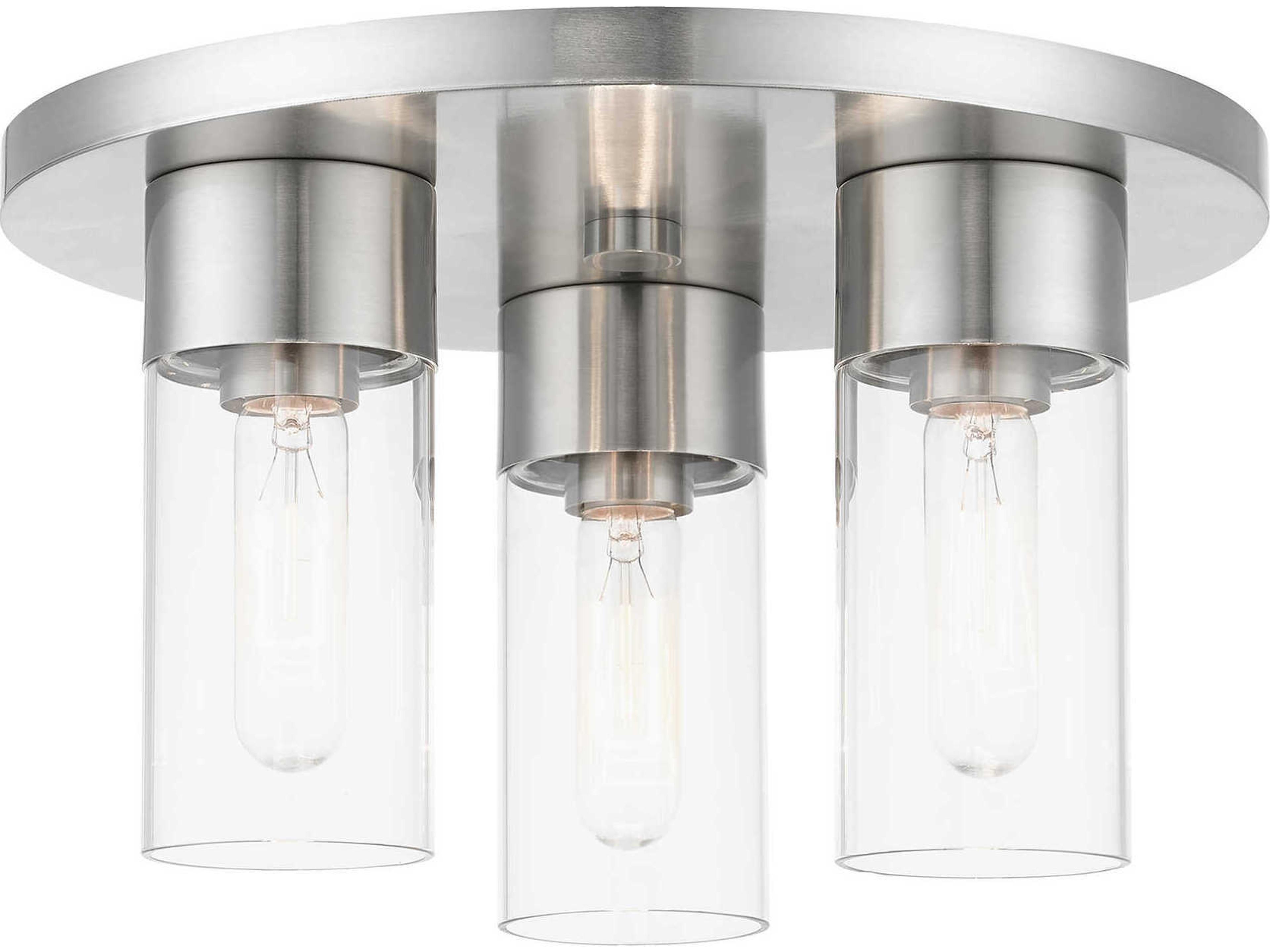 Livex Lighting Carson 3-Light Brushed Nickel Glass Cylinder Flush Mount