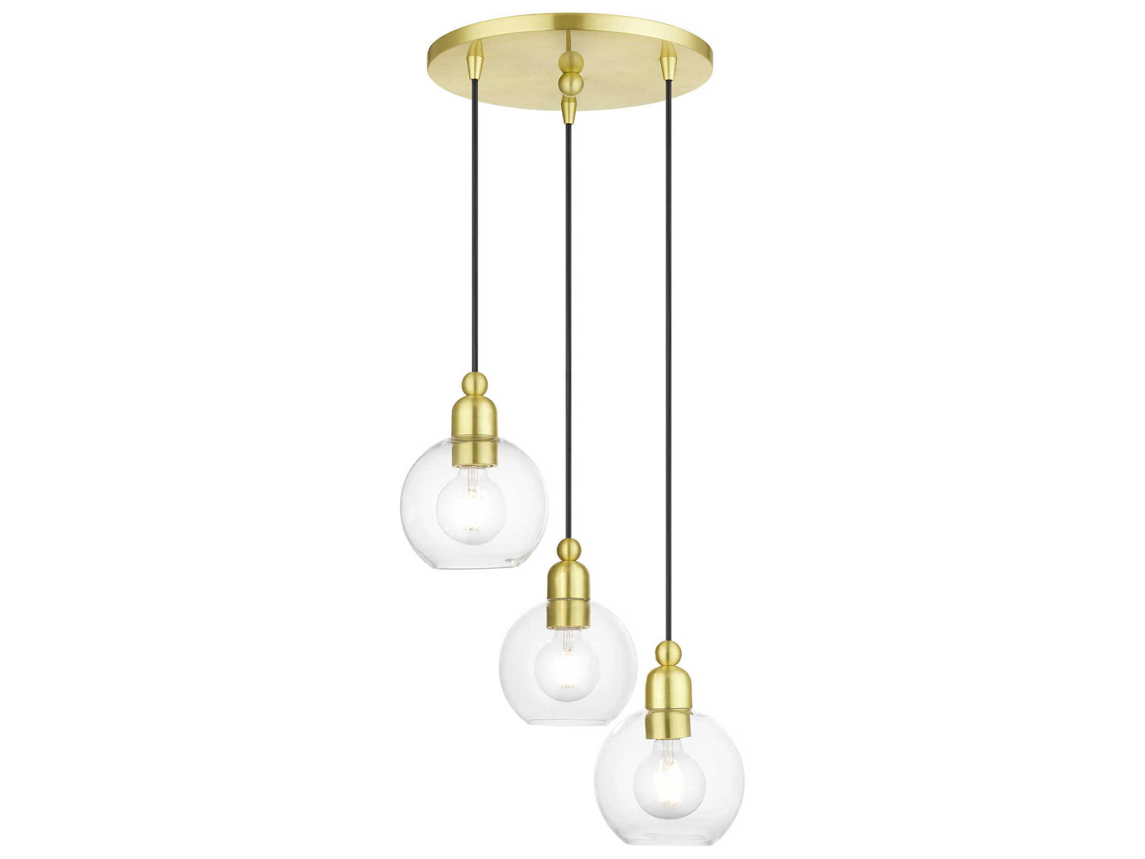 Livex Lighting Downtown 3-Light Satin Brass Glass Globe Pendant