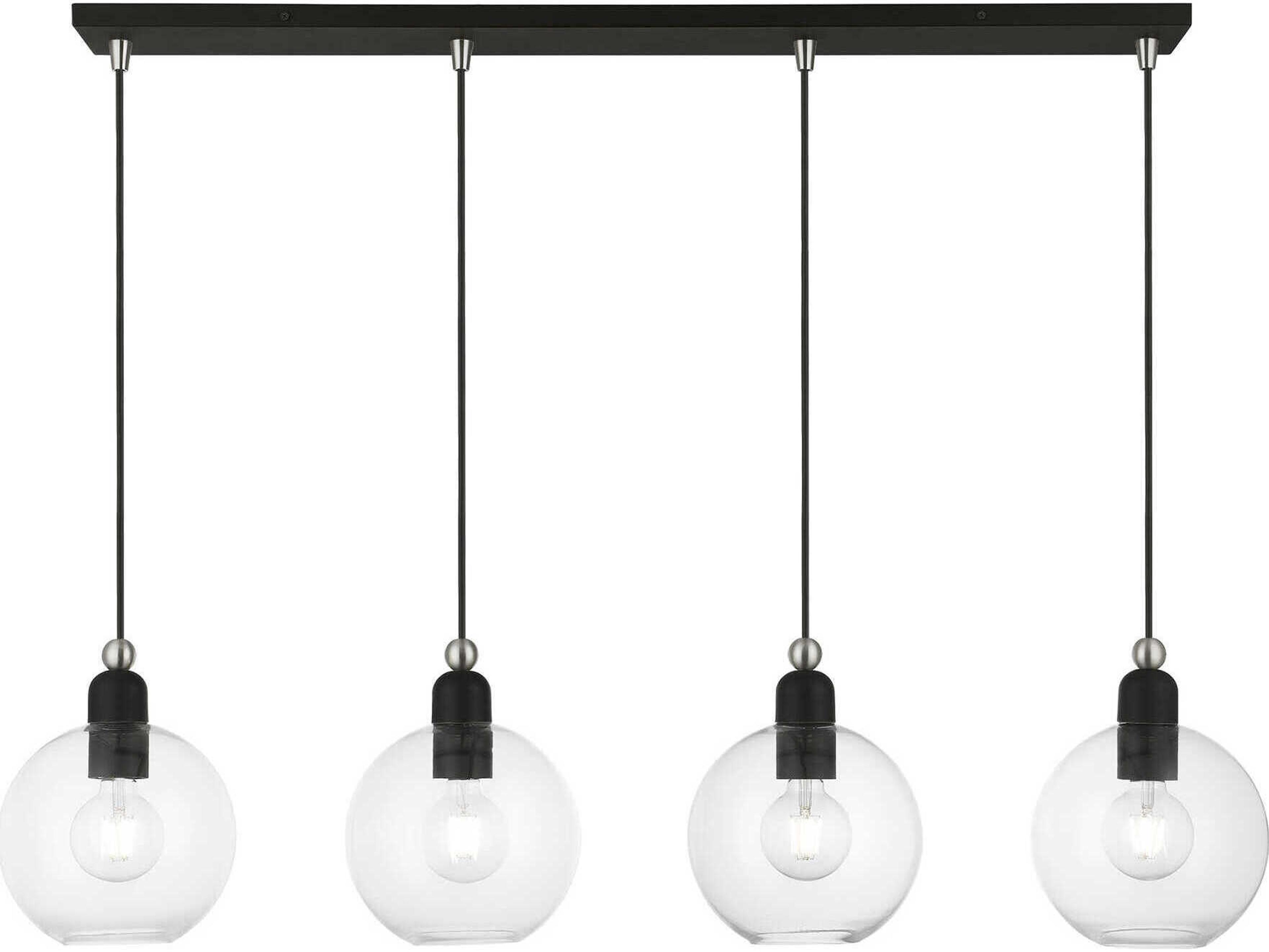 Livex Lighting Downtown 4-Light Black Brushed Nickel Glass Globe Linear Island Pendant