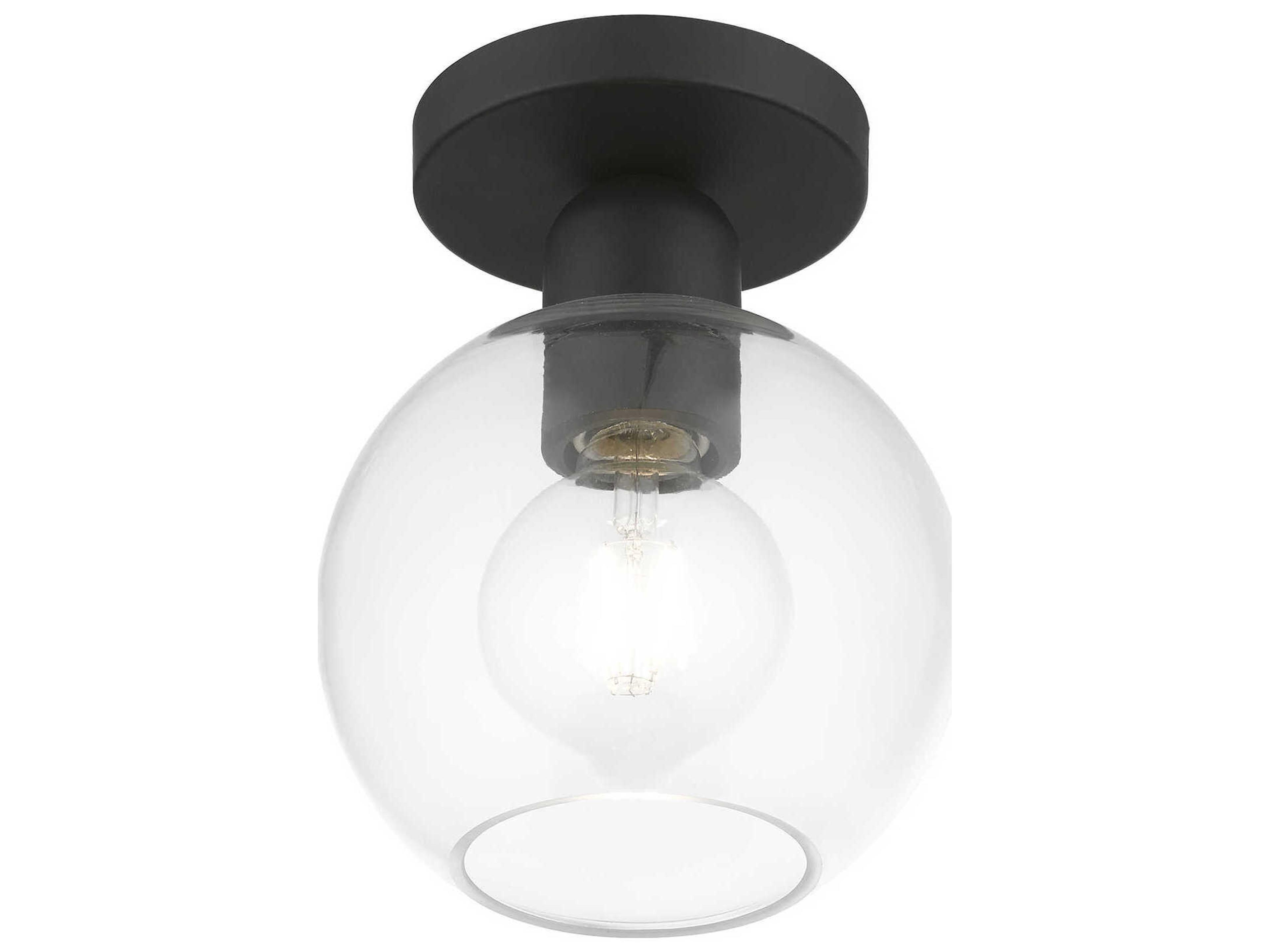 Livex Lighting Downtown 1-Light Black Glass Globe Semi Flush Mount