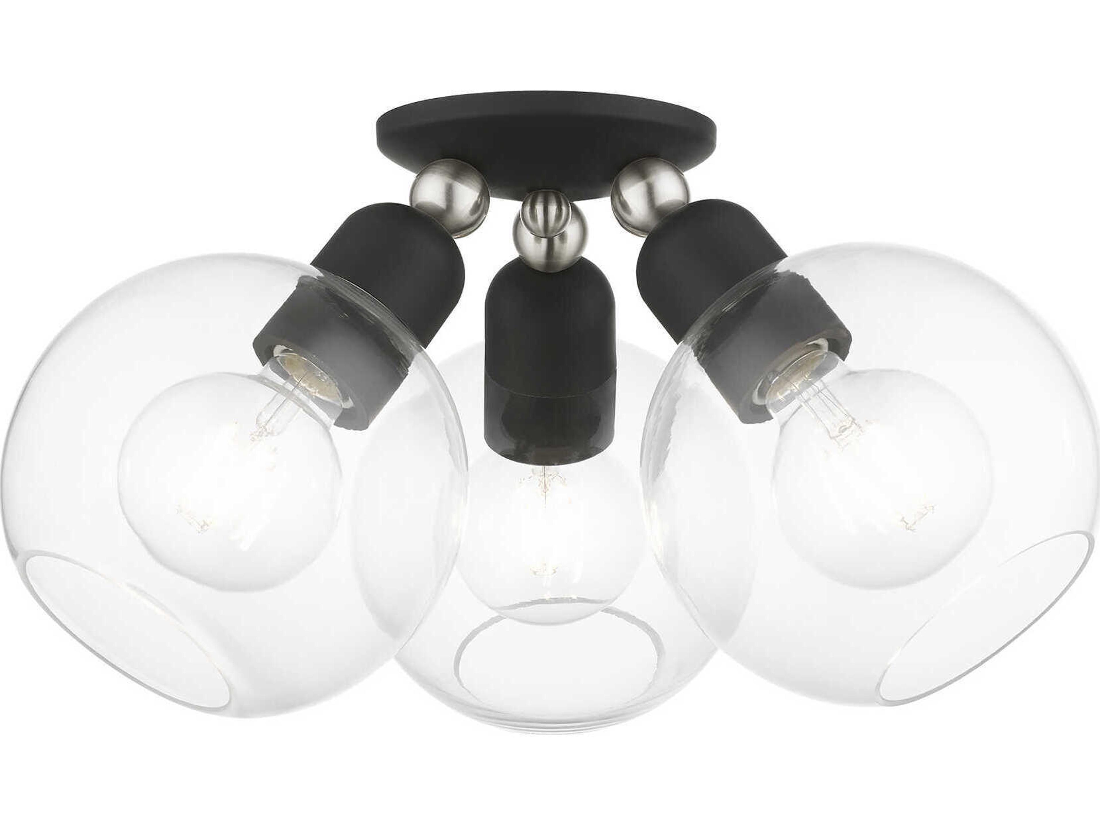 Livex Lighting Downtown 3-Light Black Brushed Nickel Glass Globe Semi Flush Mount