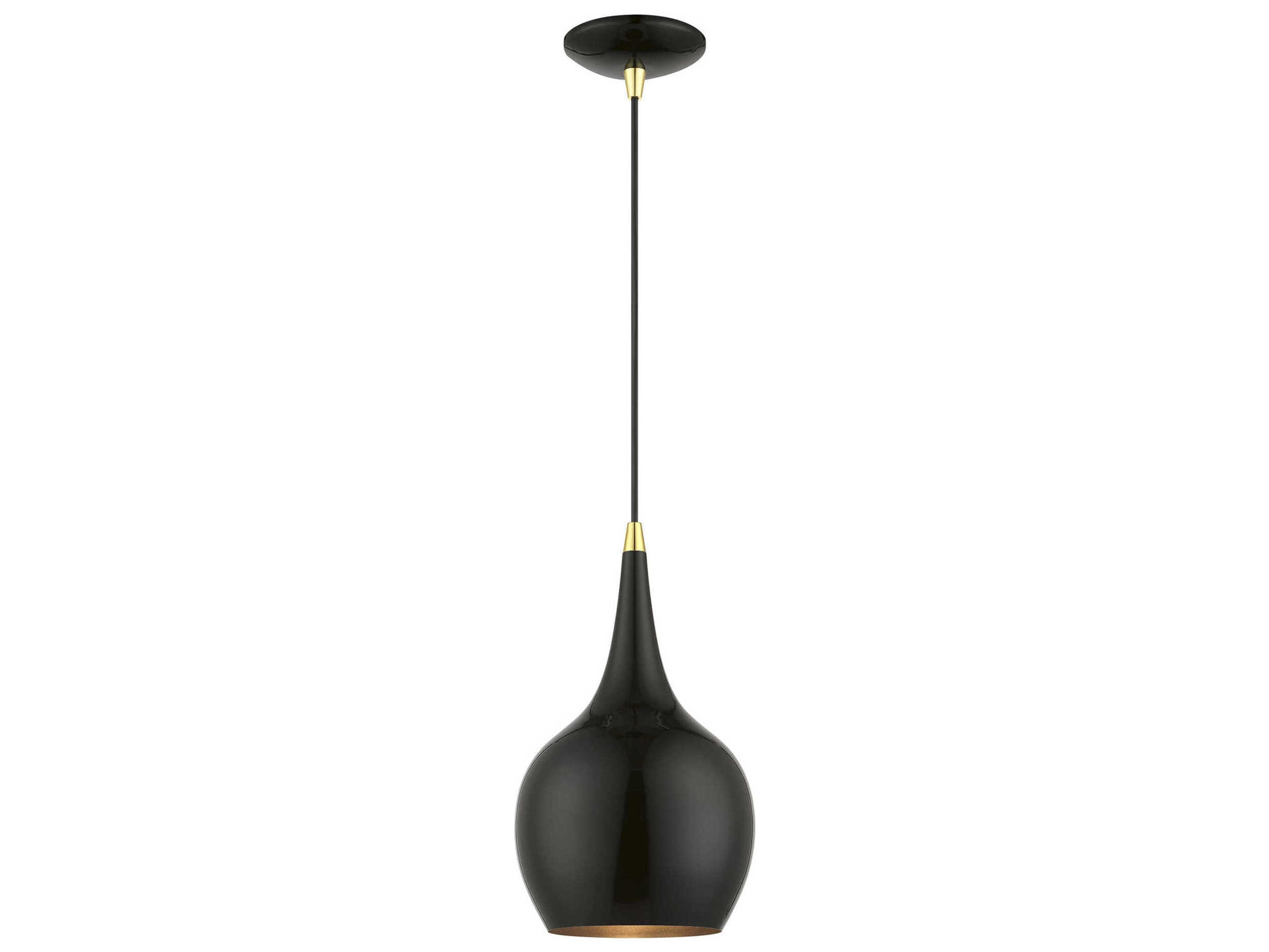 Livex Lighting Andes 1-Light Shiny Black Polished Brass Mini Pendant
