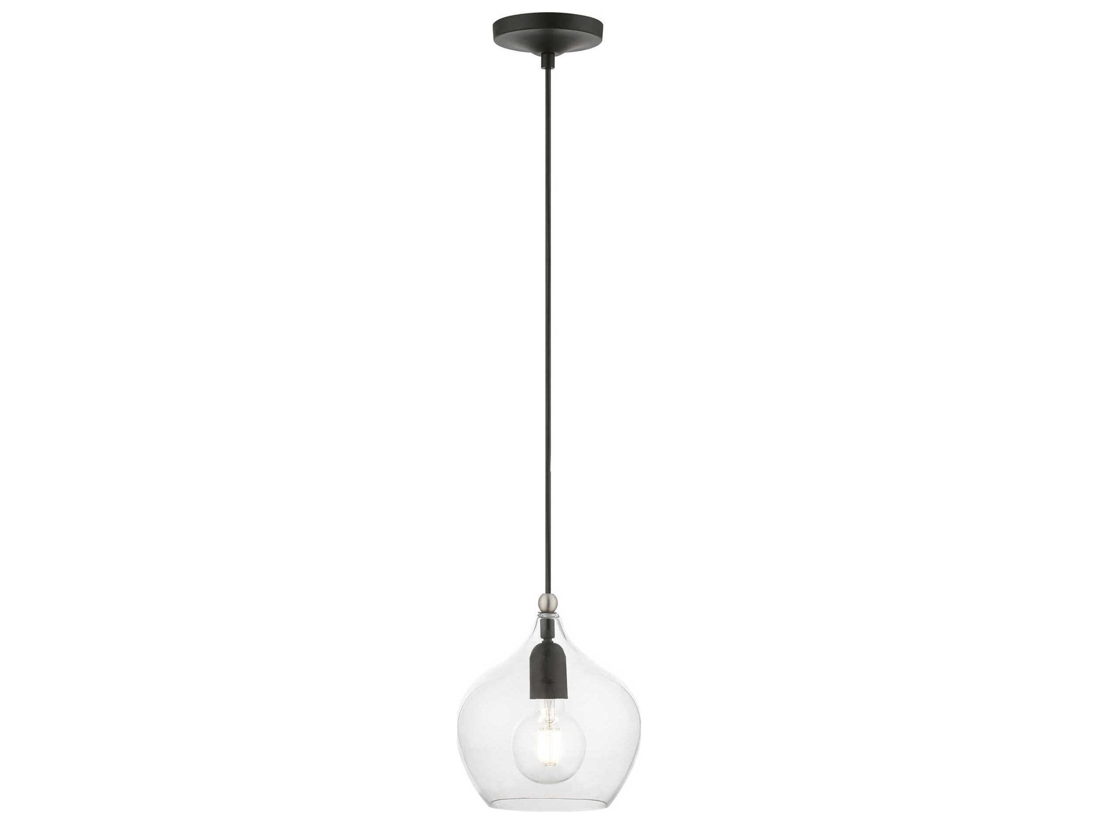 Livex Lighting Aldrich 1-Light Black Brushed Nickel Glass Bell Mini Pendant