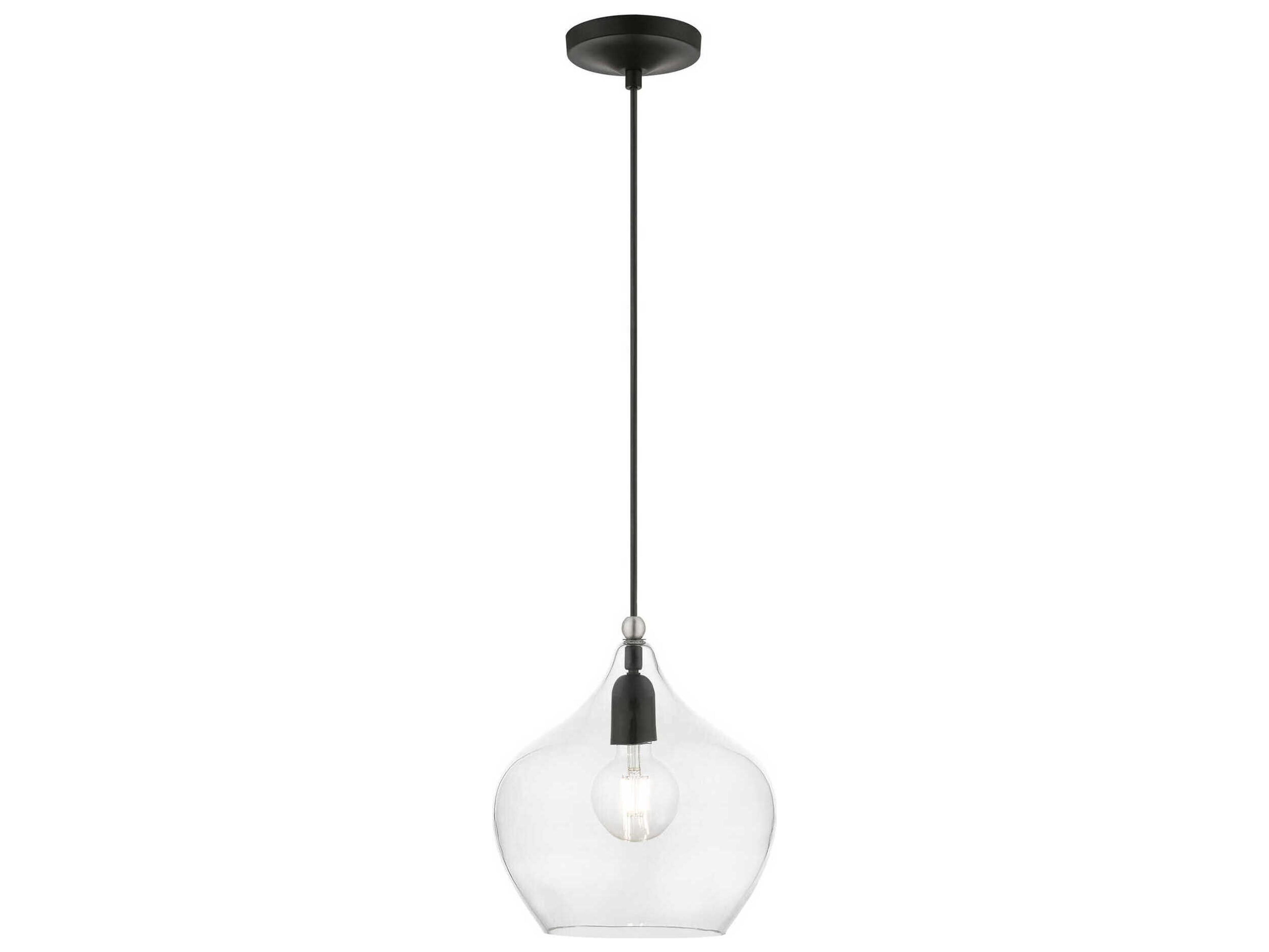 Livex Lighting Aldrich 1-Light Black Brushed Nickel Glass Bell Mini Pendant