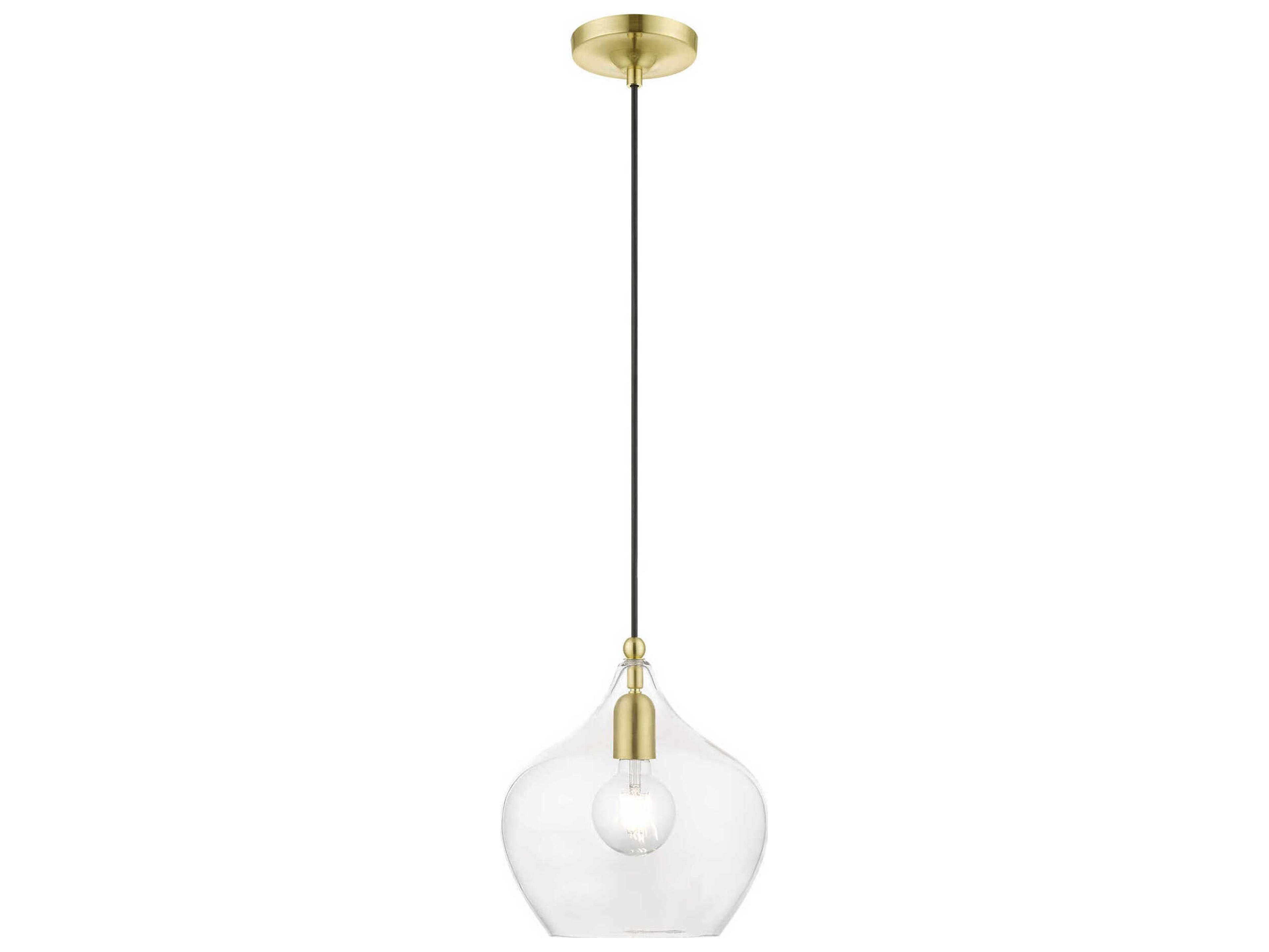Livex Lighting Aldrich 1-Light Satin Brass Polished Glass Bell Mini Pendant