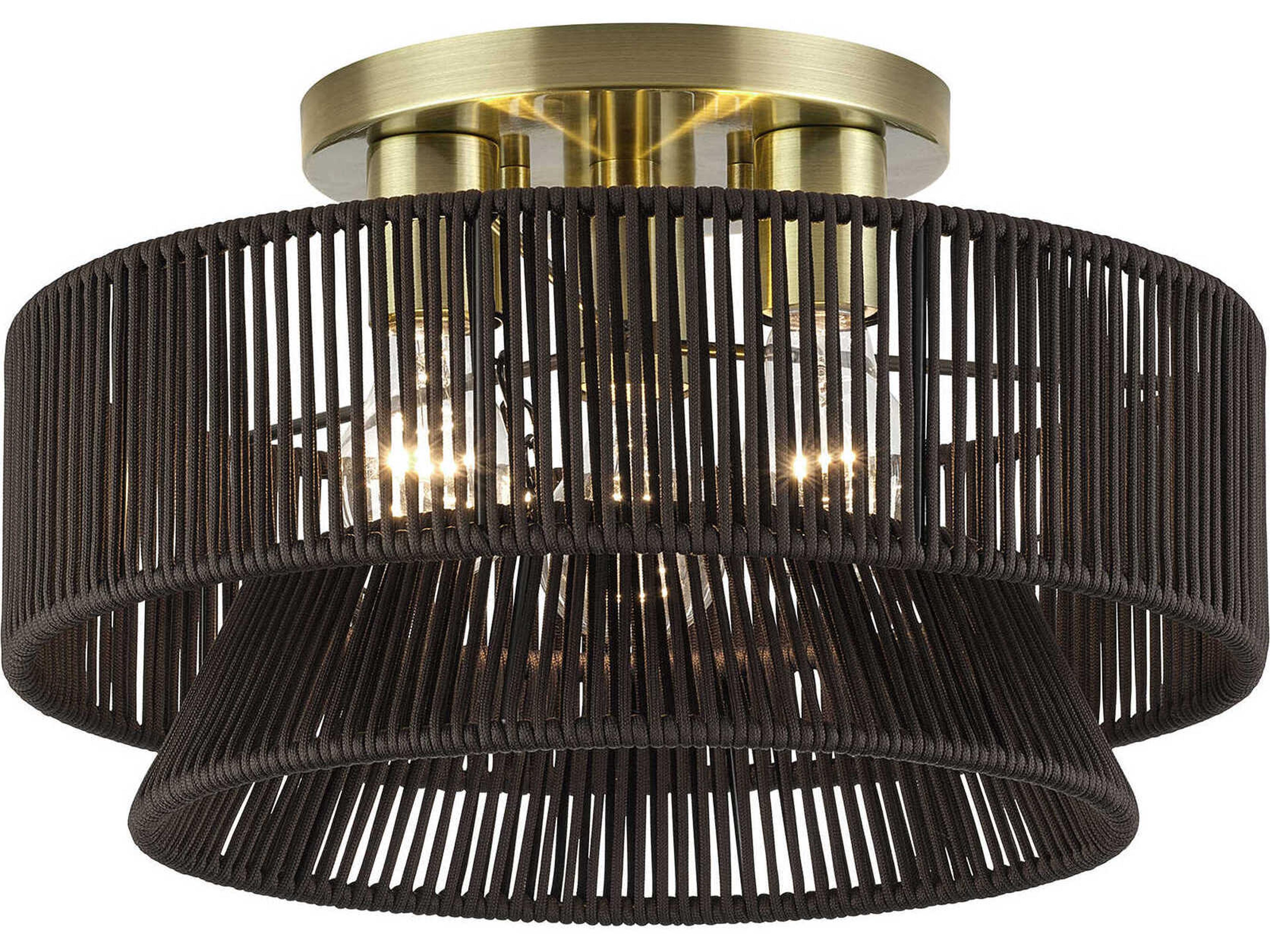 Livex Lighting Florell 3-Light Antique Brass Drum Semi Flush Mount