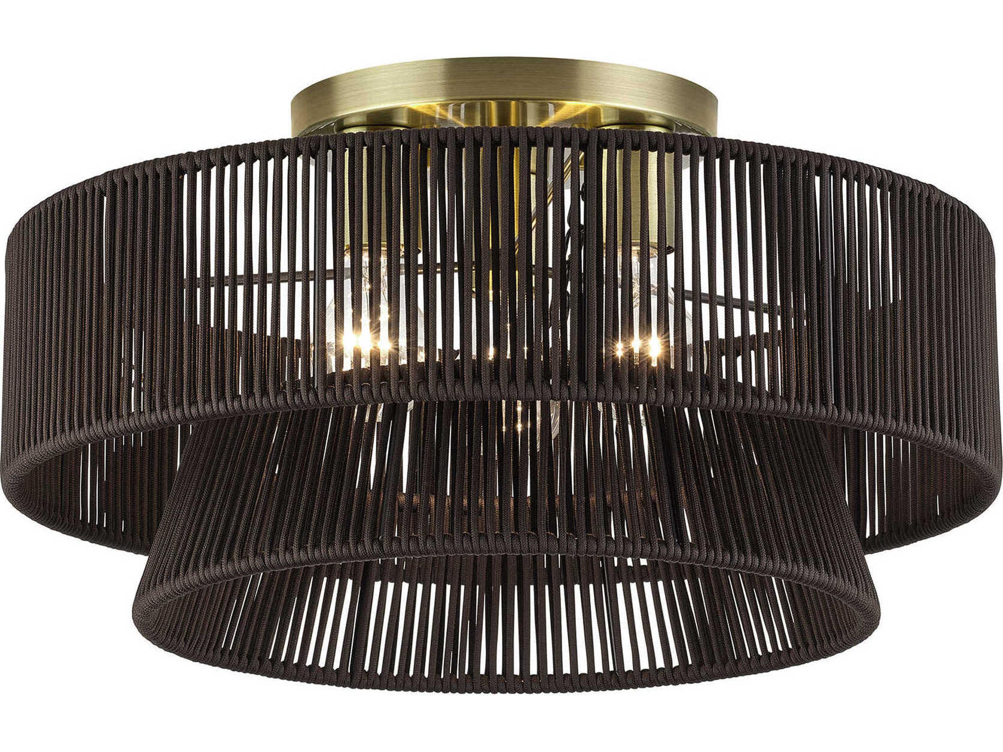 Livex Lighting Florell 3-Light Antique Brass Drum Semi Flush Mount