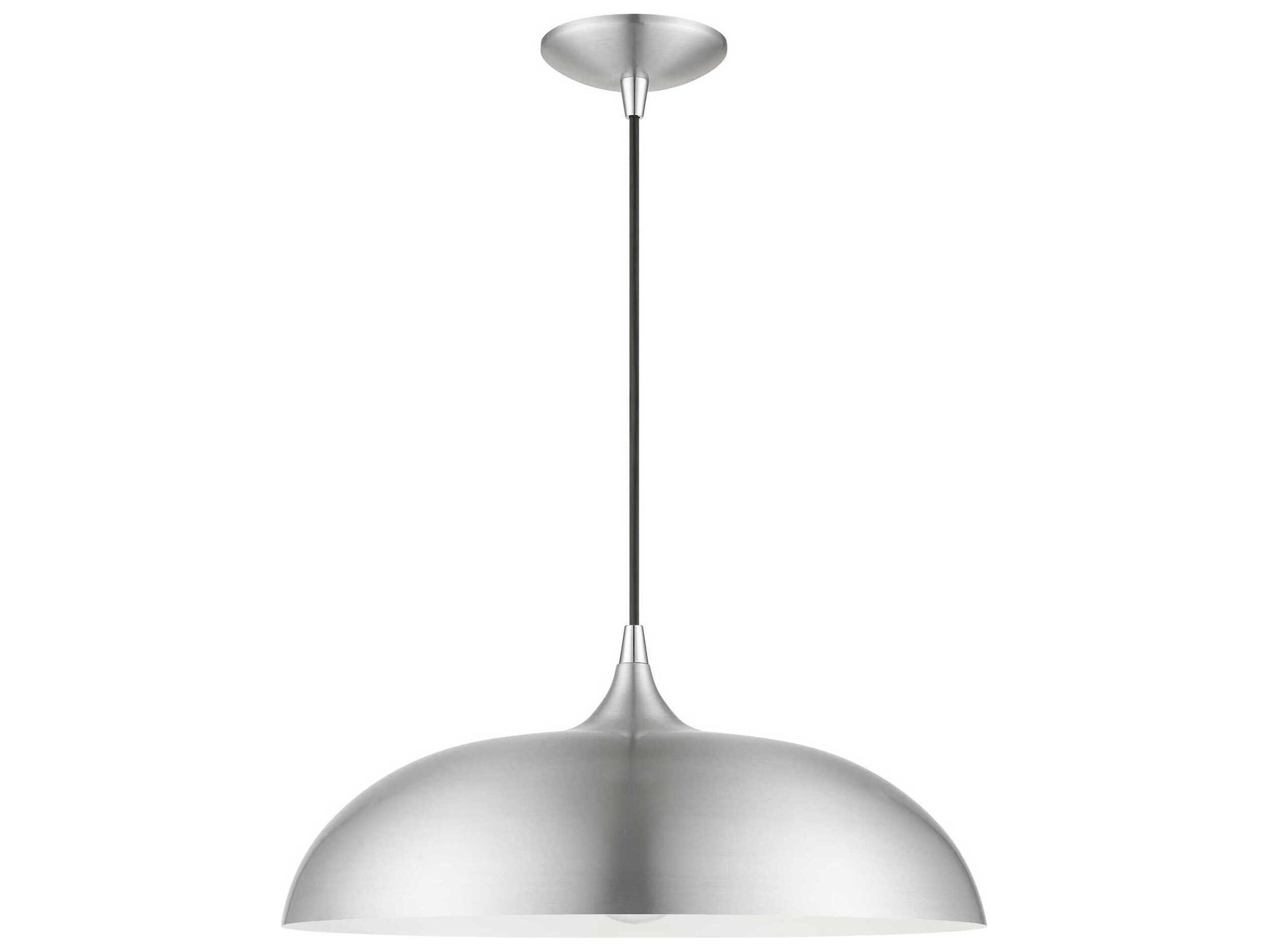 Livex Lighting Amador 1-Light Brushed Aluminum Polished Chrome Gray Dome Pendant