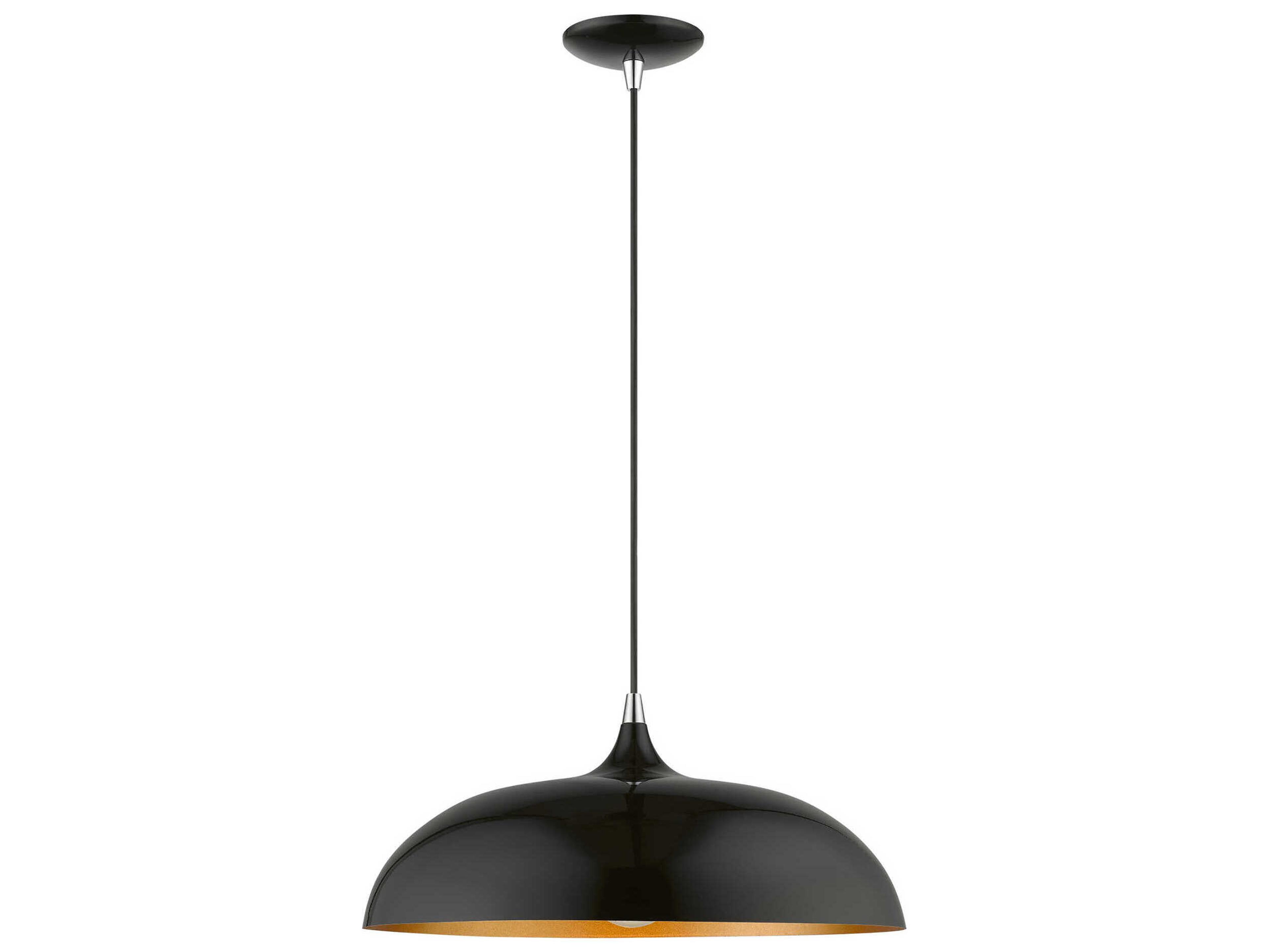Livex Lighting Amador 1-Light Shiny Black Polished Chrome Dome Pendant