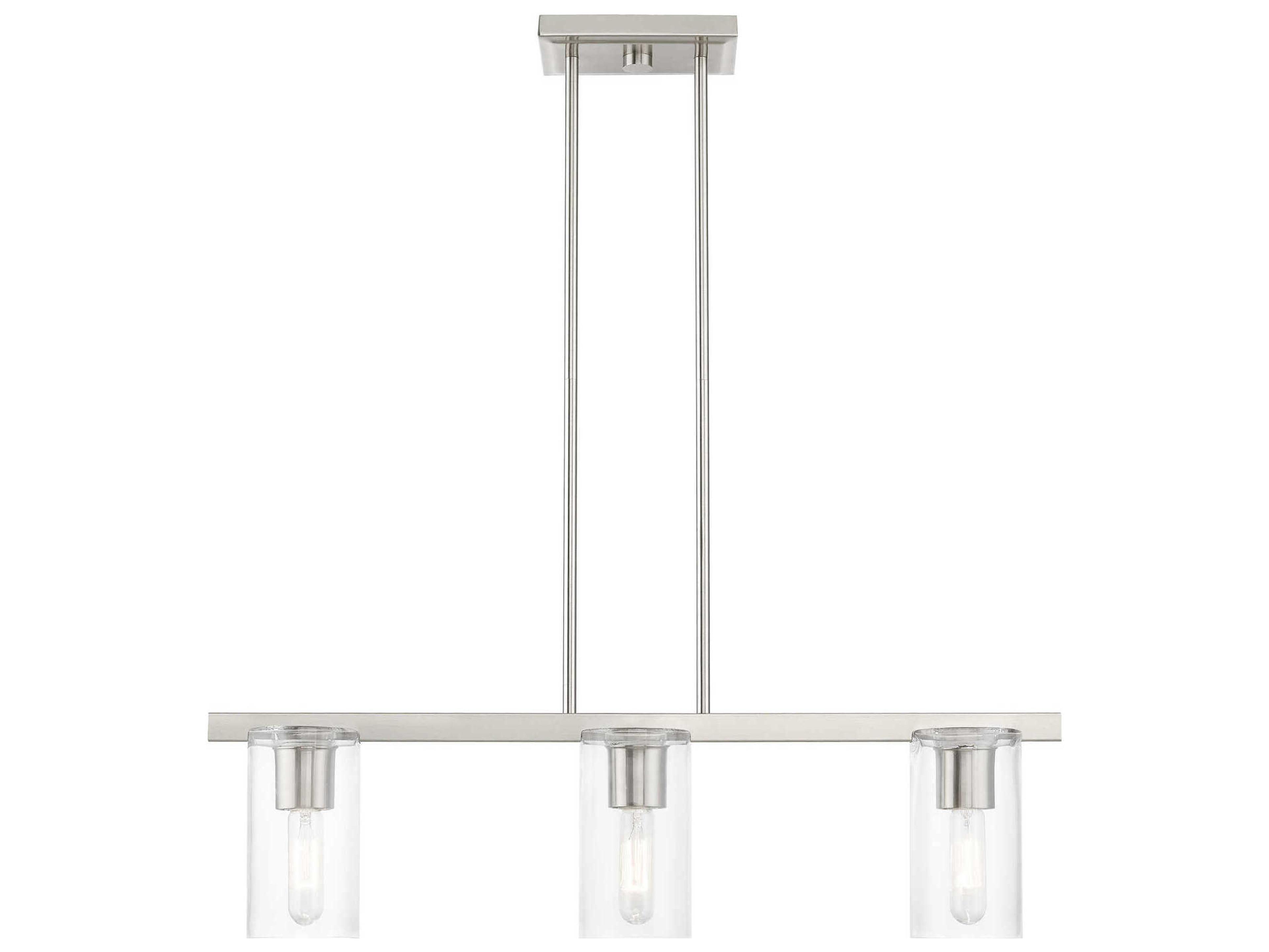 Livex Lighting Clarion 3-Light Brushed Nickel Glass Cylinder Linear Island Pendant