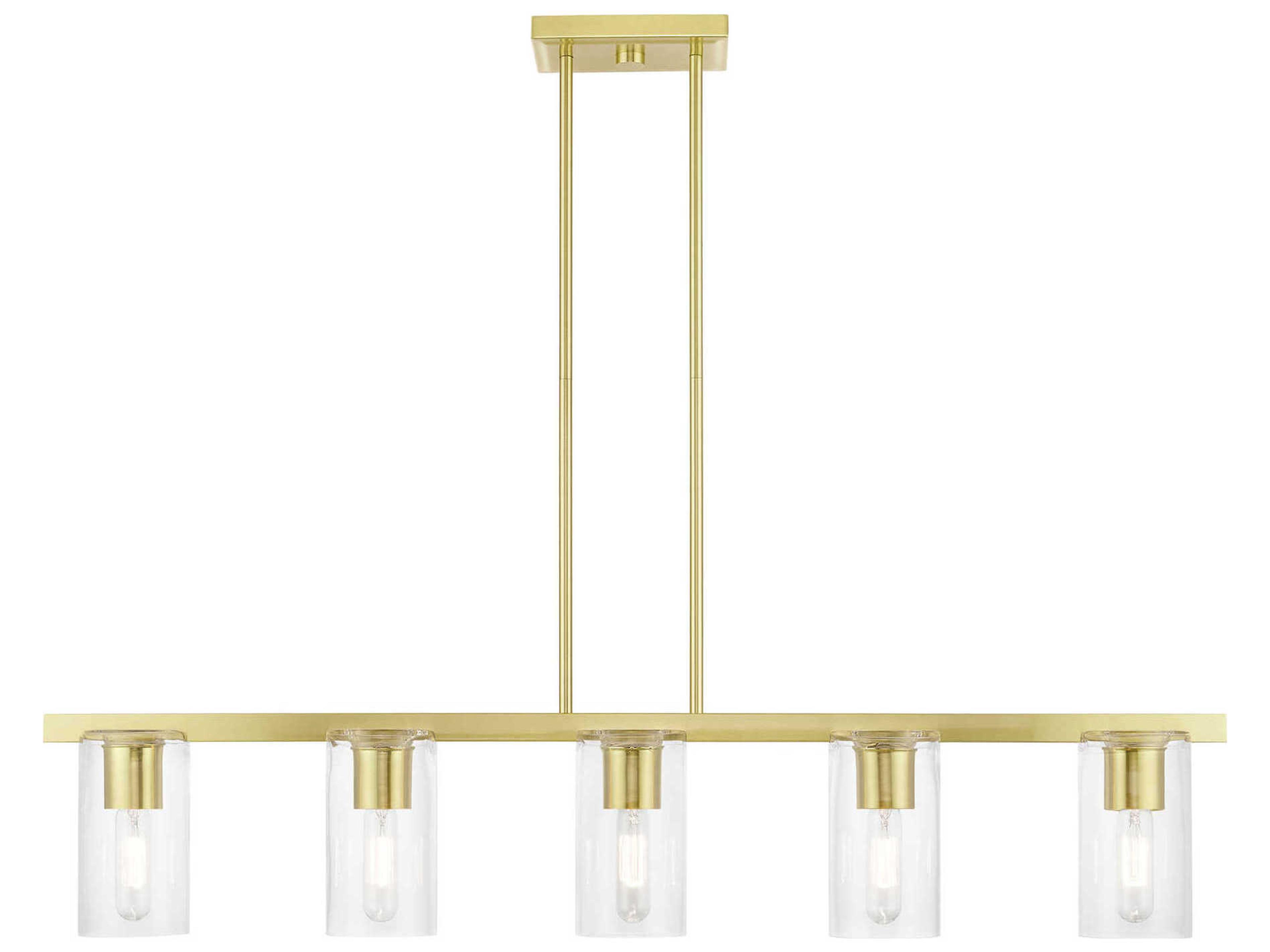 Livex Lighting Clarion 5-Light Satin Brass Glass Cylinder Linear Island Pendant