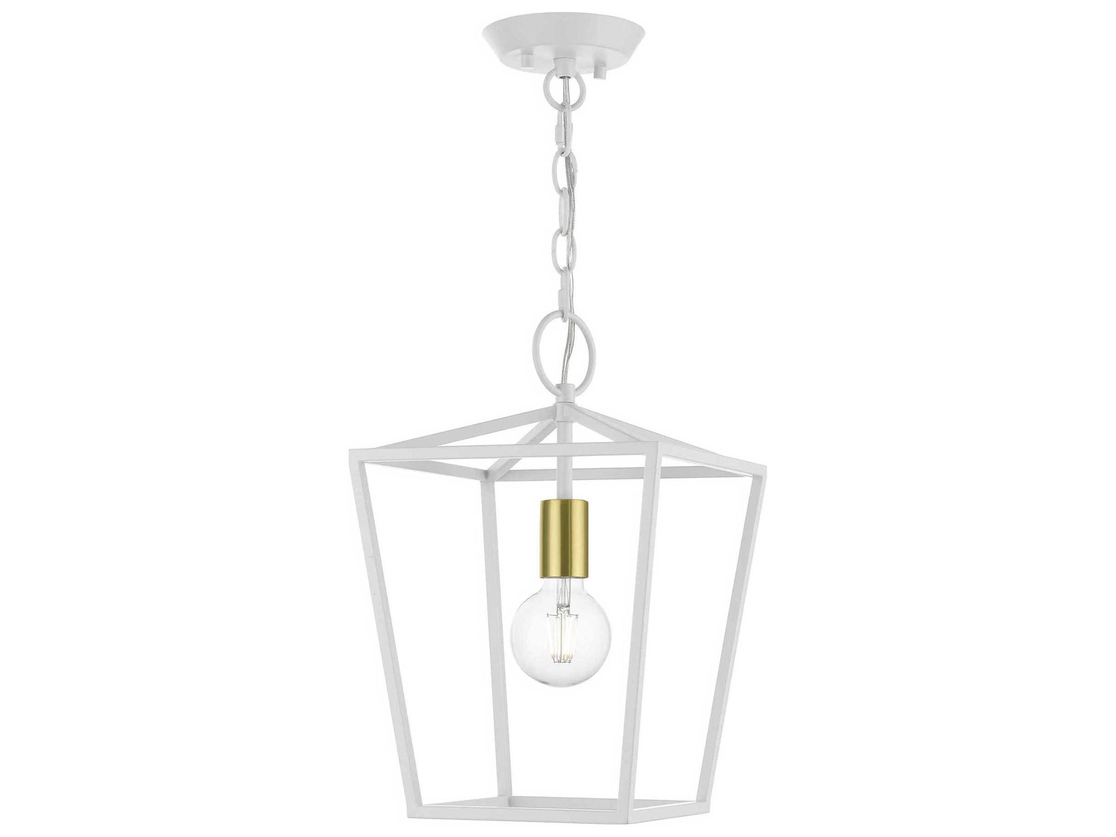 Livex Lighting Devone 1-Light White With Satin Brass Accent Lantern Mini Pendant
