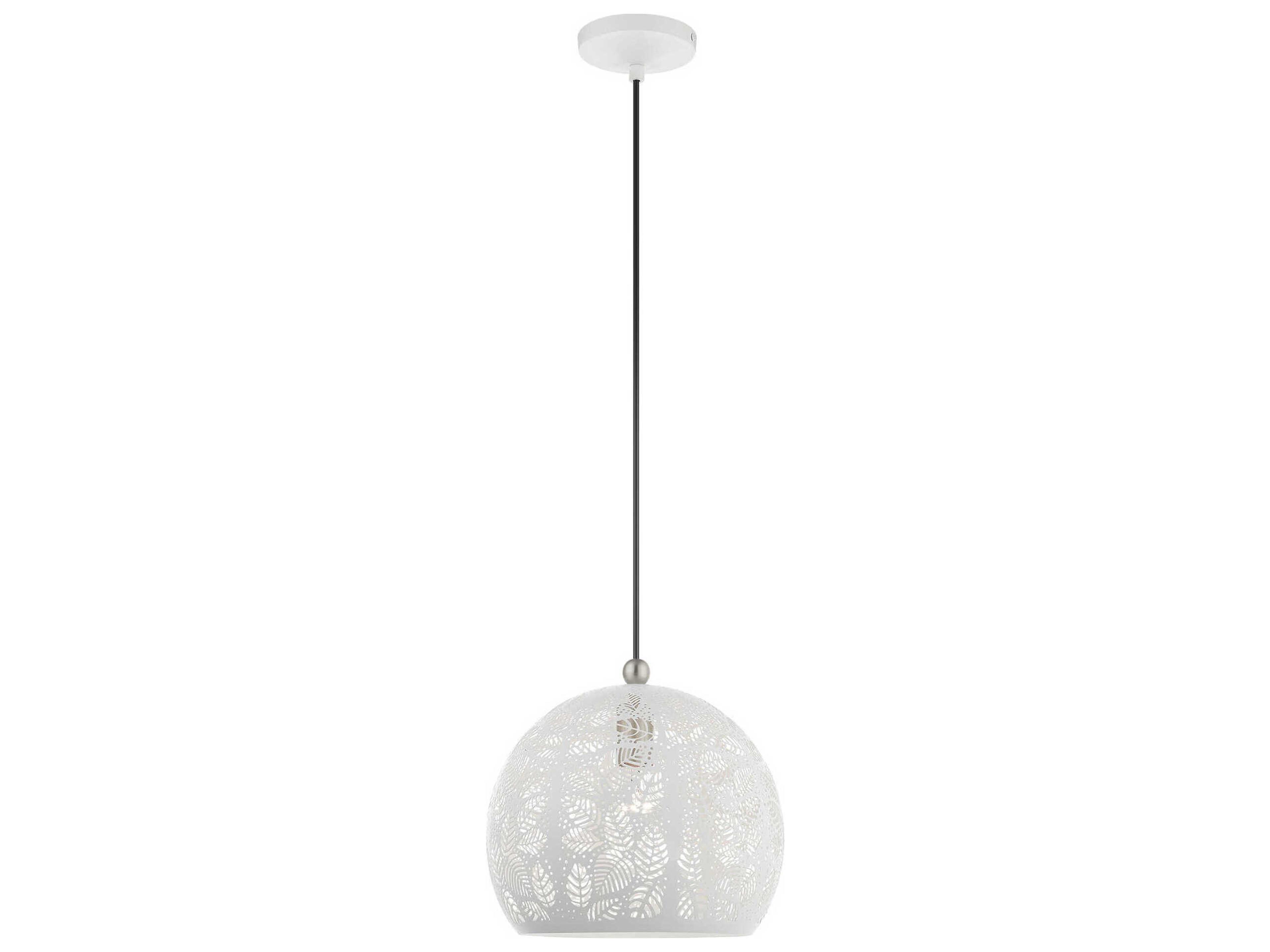 Livex Lighting Chantily 1-Light White Brushed Nickel Round Mini Pendant