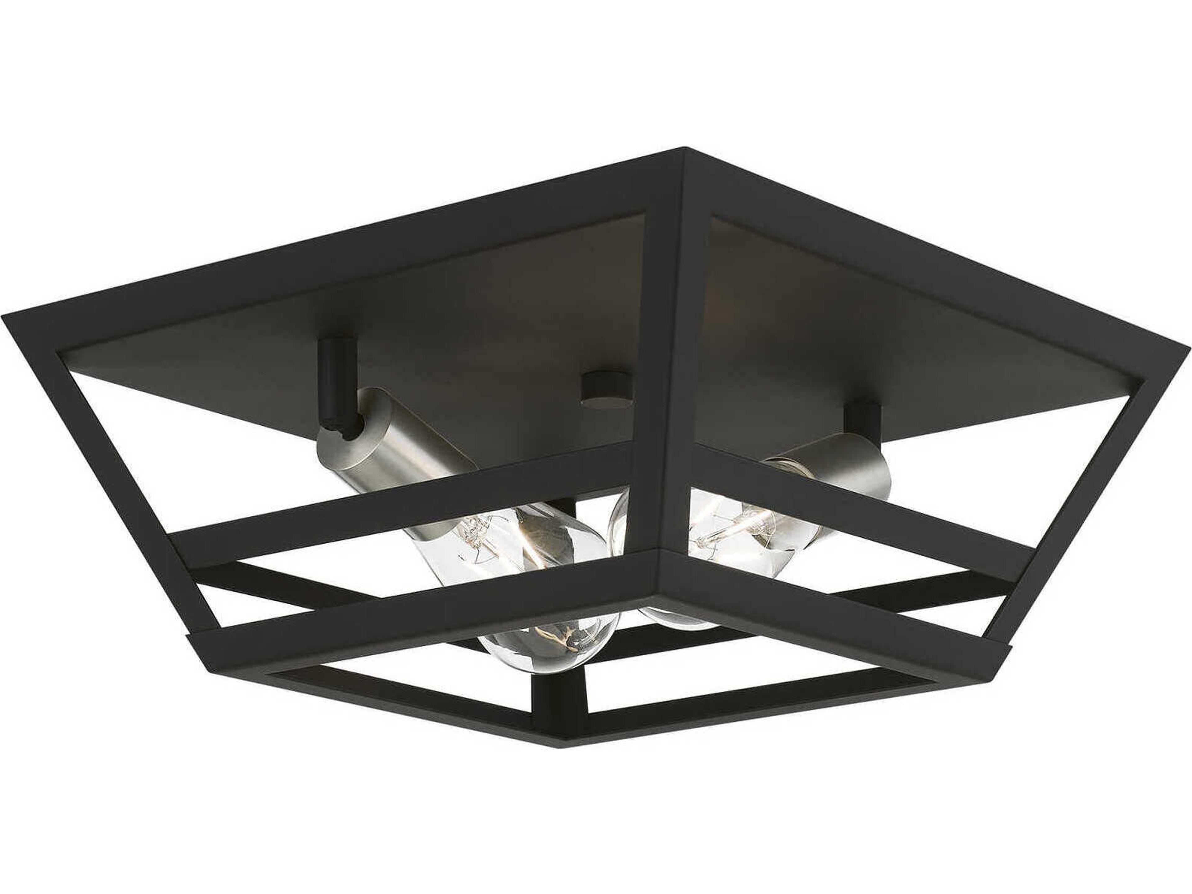 Livex Lighting Schofield 2-Light Black Brushed Nickel Geometric Flush Mount