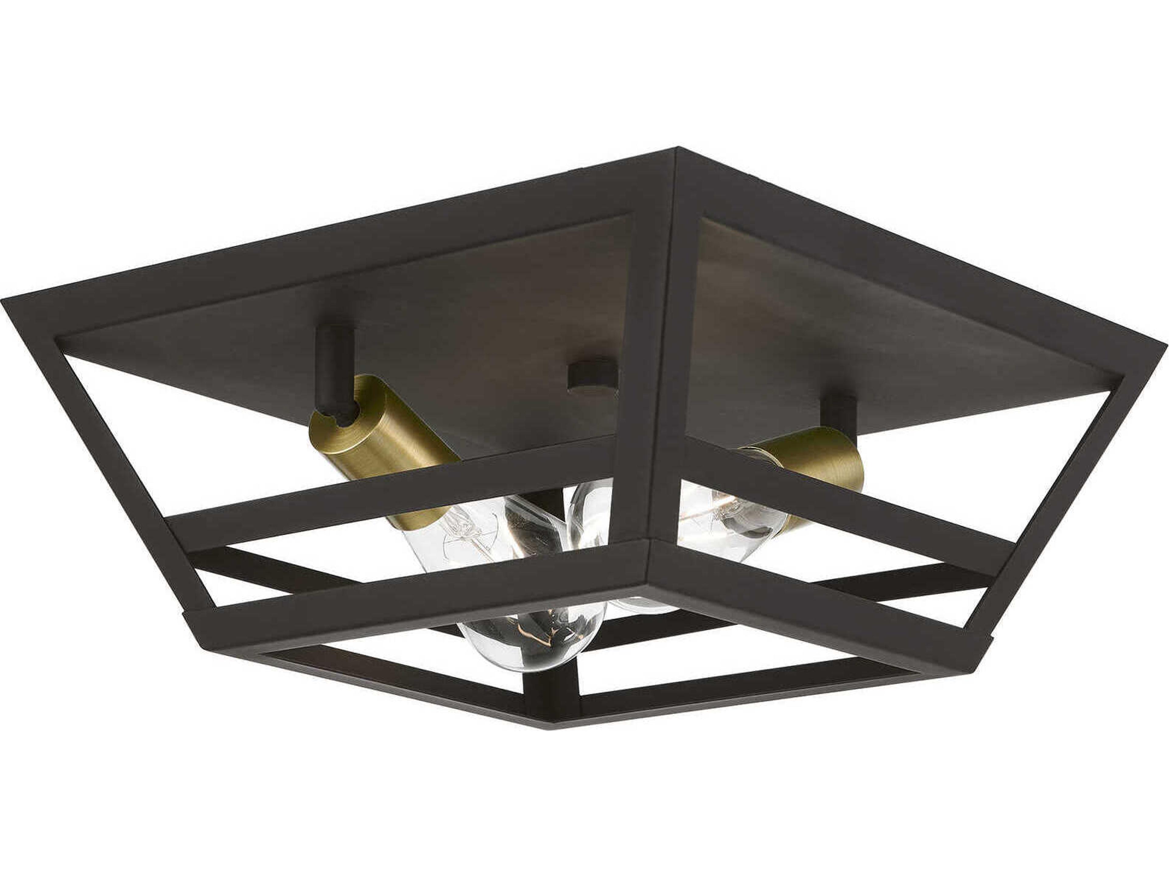 Livex Lighting Schofield 2-Light Bronze Antique Brass Geometric Flush Mount