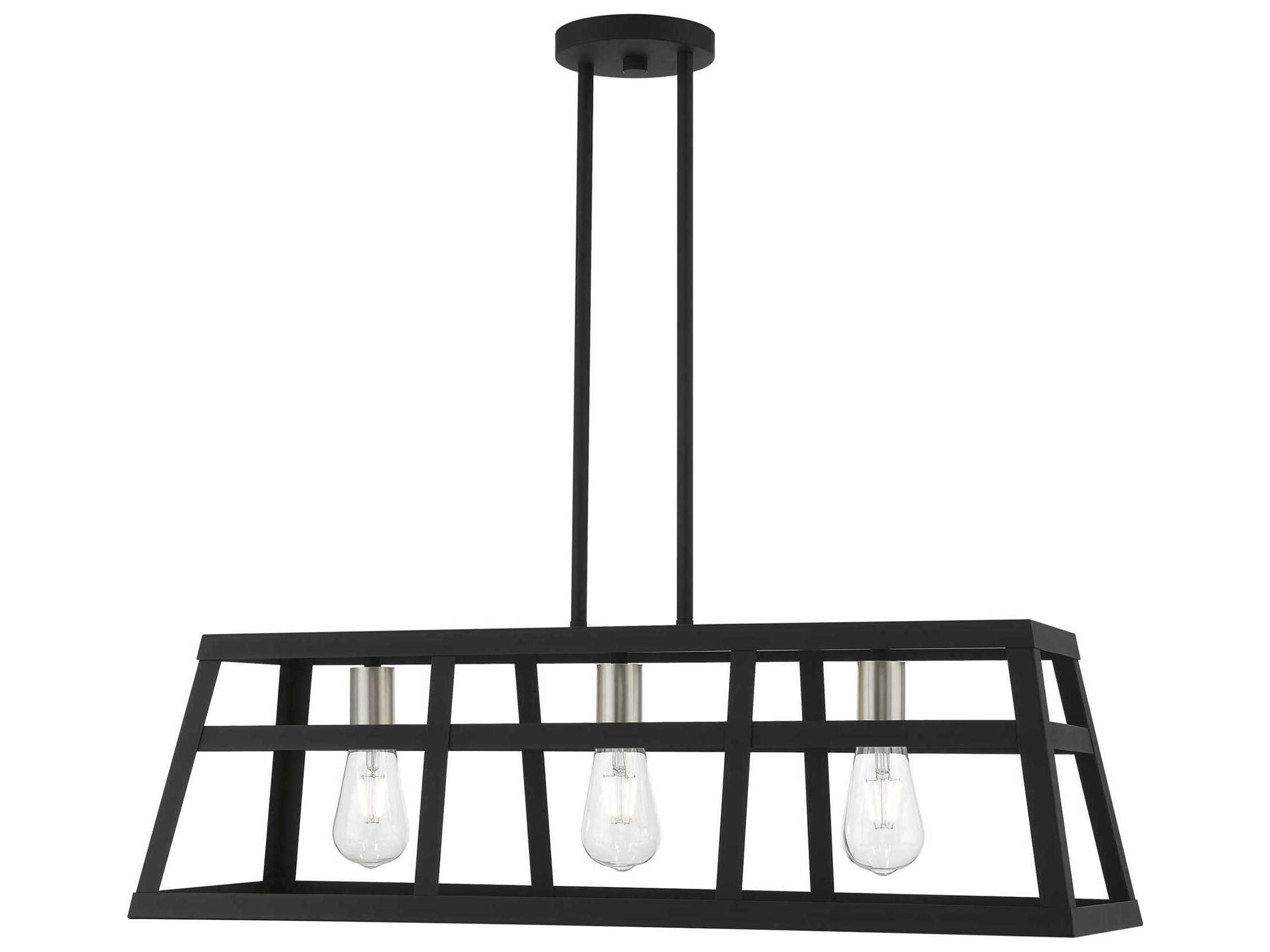 Livex Lighting Schofield 3-Light Black Brushed Nickel Geometric Linear Island Pendant