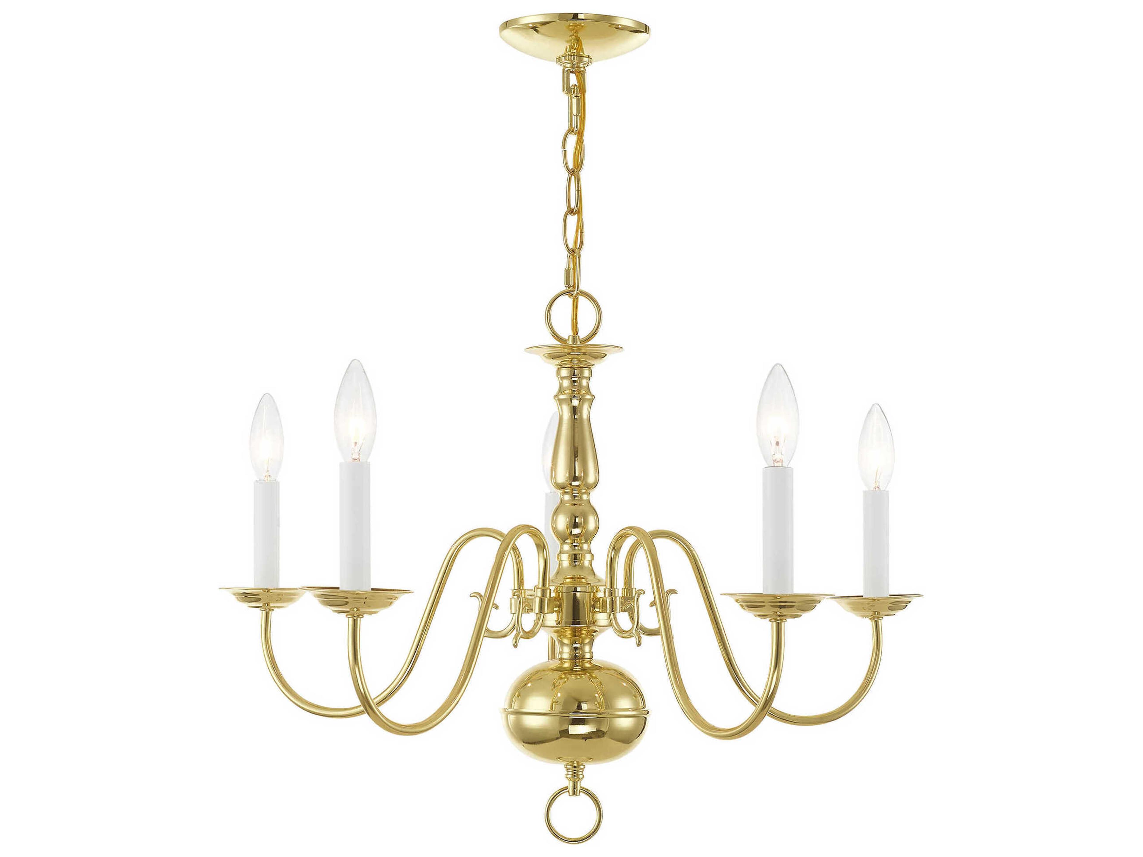 Livex Lighting Williamsburgh 5-Light Polished Brass Candelabra Chandelier