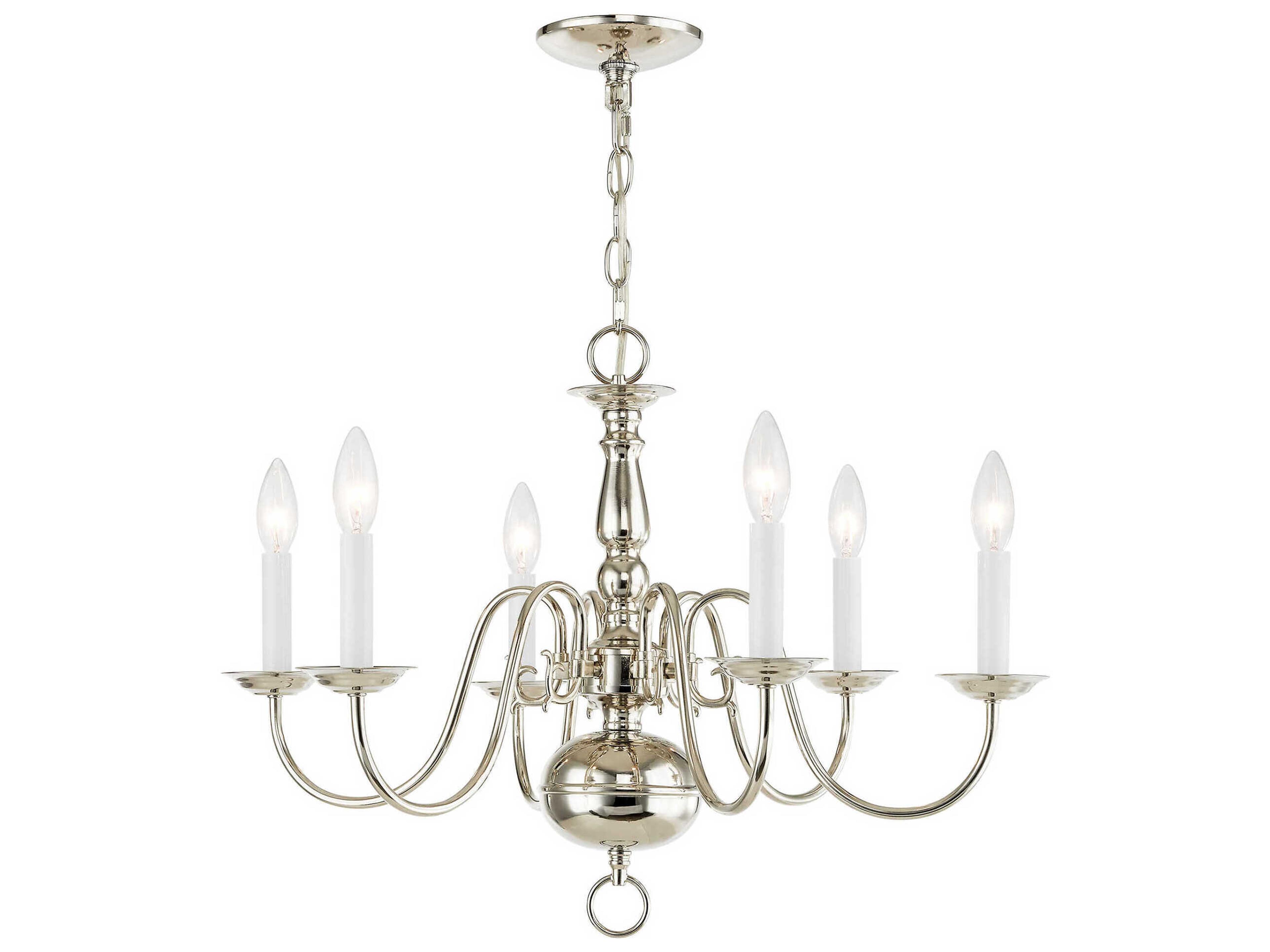 Livex Lighting Williamsburgh 6-Light Polished Nickel Candelabra Chandelier