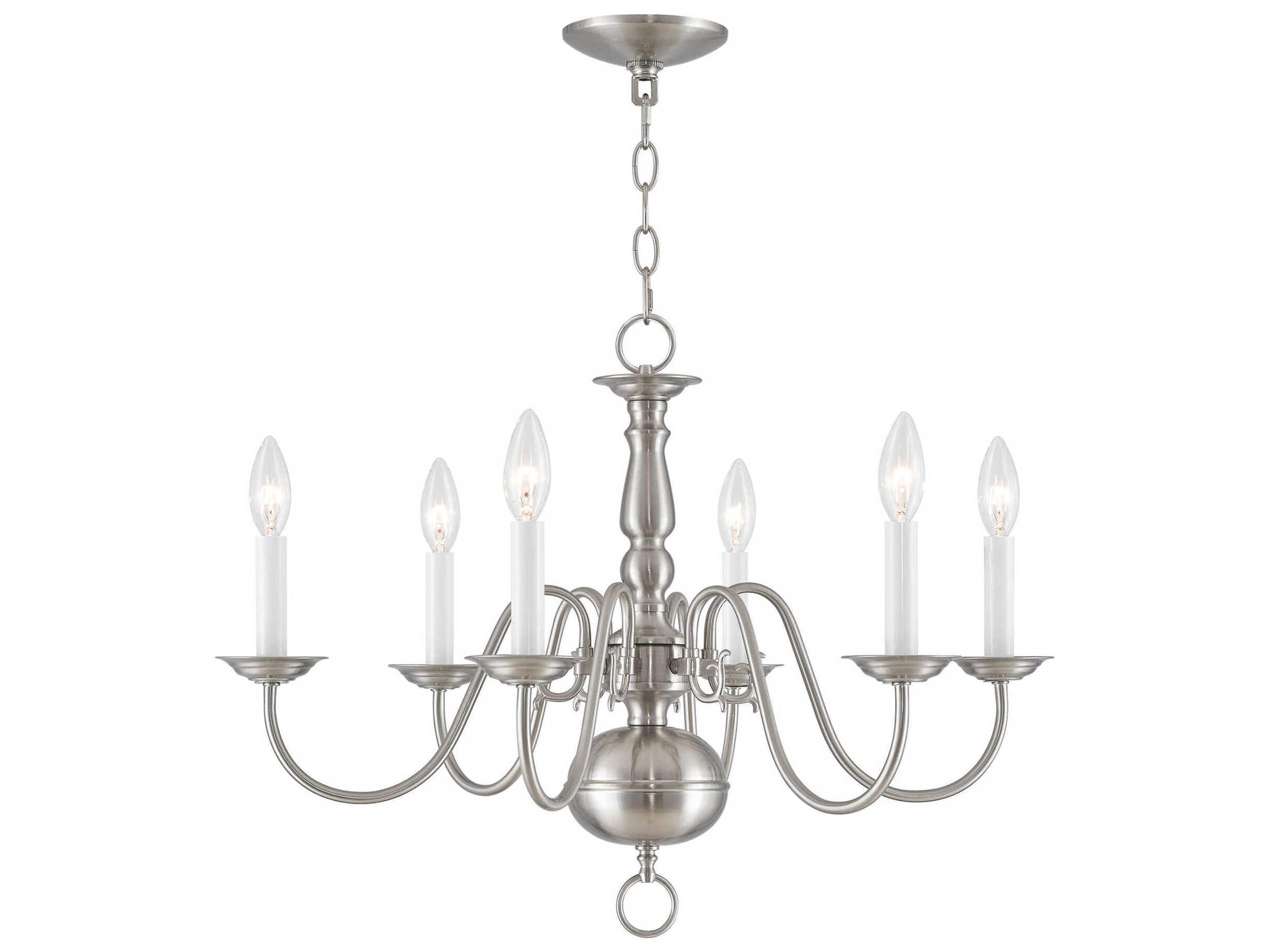 Livex Lighting Williamsburgh 6-Light Brushed Nickel Candelabra Chandelier