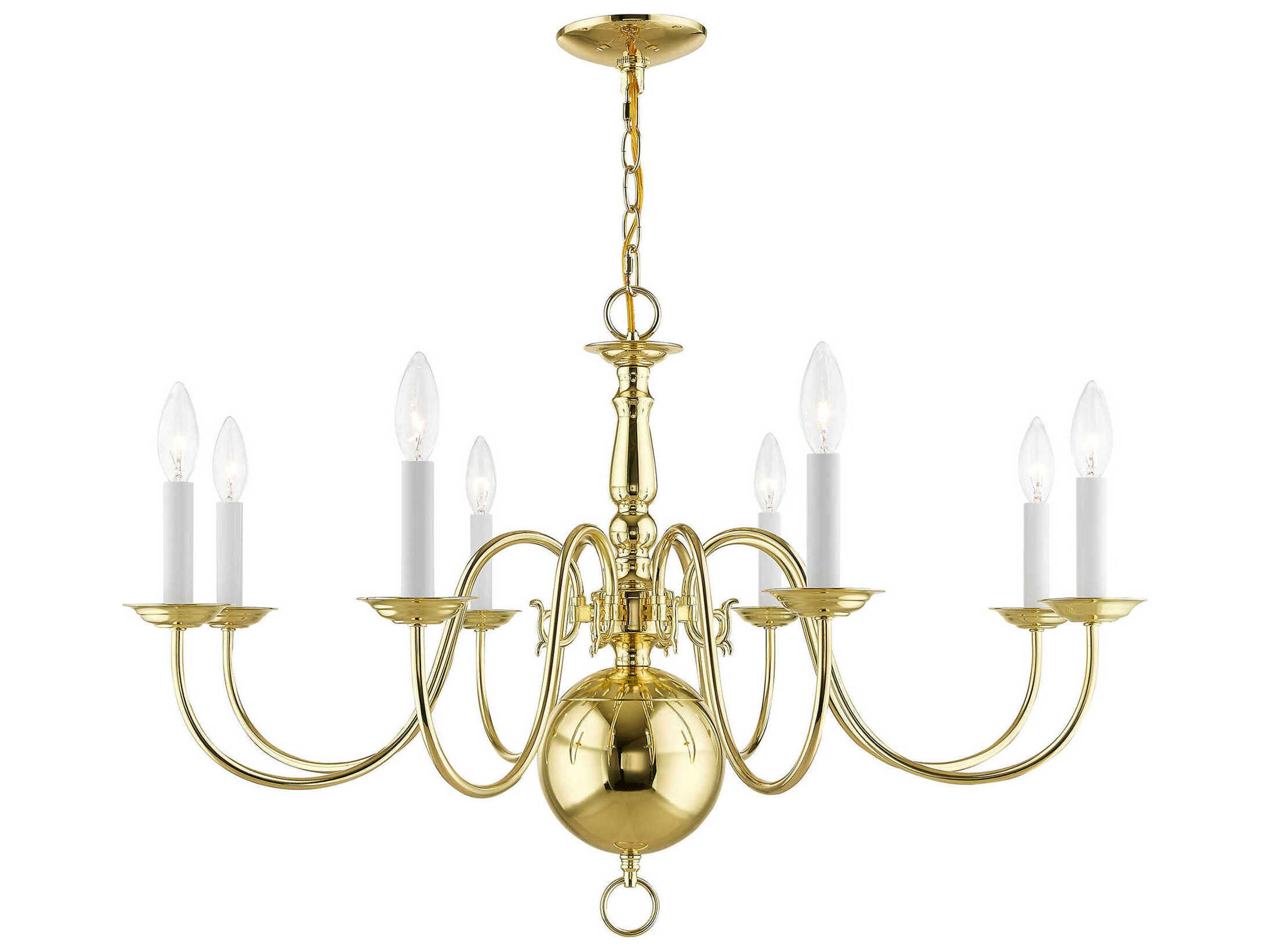 Livex Lighting Williamsburgh 8-Light Polished Brass Candelabra Chandelier
