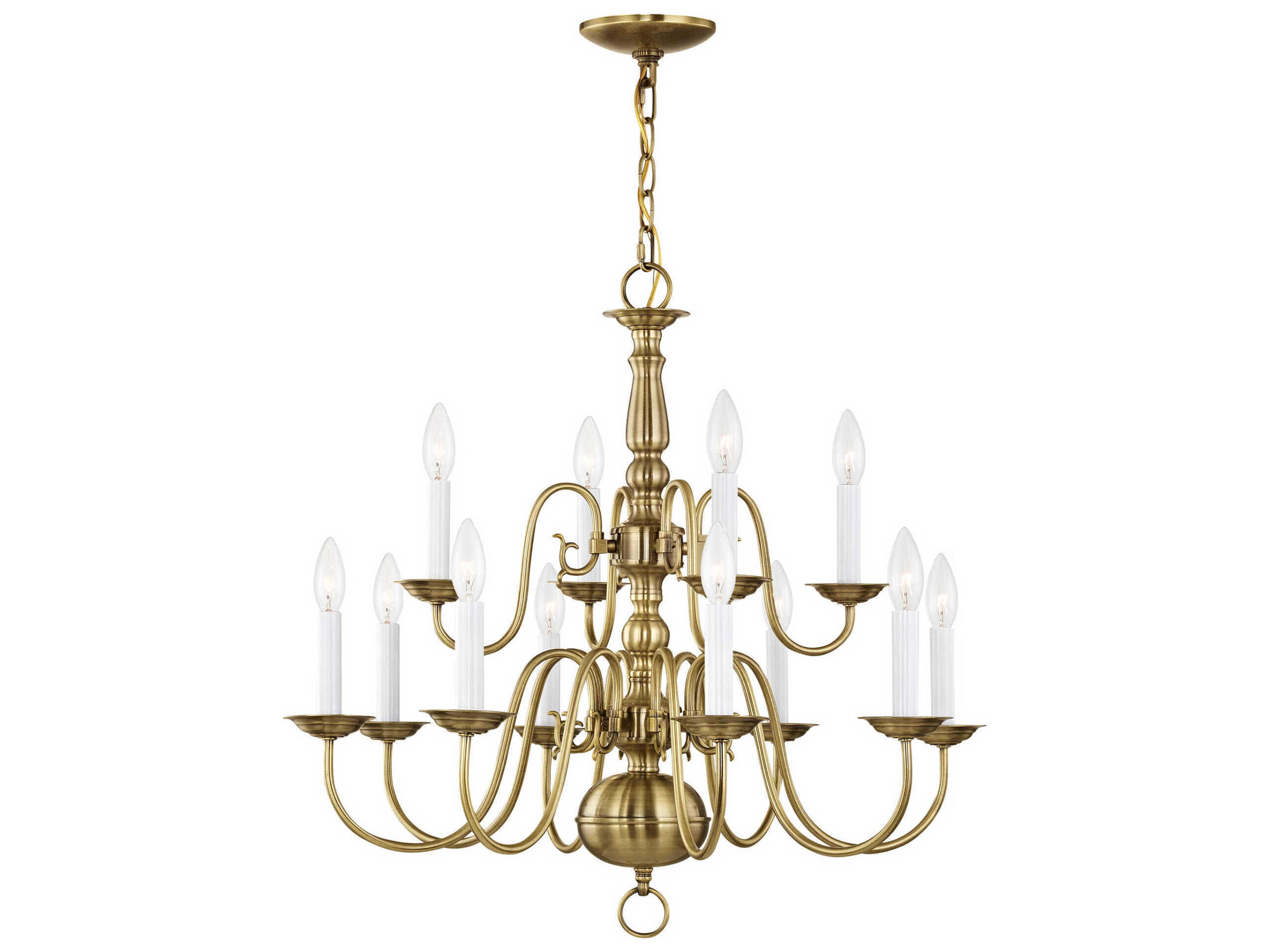 Livex Lighting Williamsburgh 12-Light Antique Brass Candelabra Chandelier