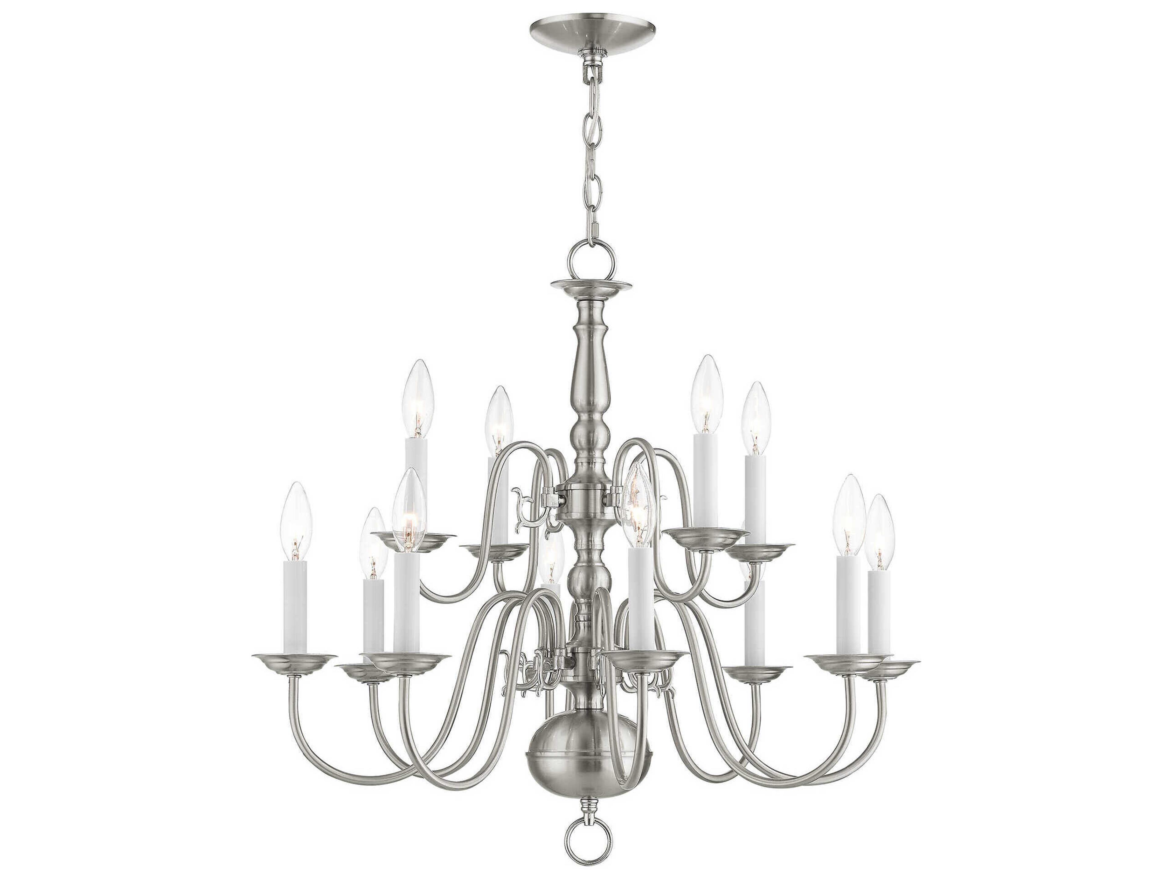 Livex Lighting Williamsburgh 12-Light Brushed Nickel Candelabra Chandelier