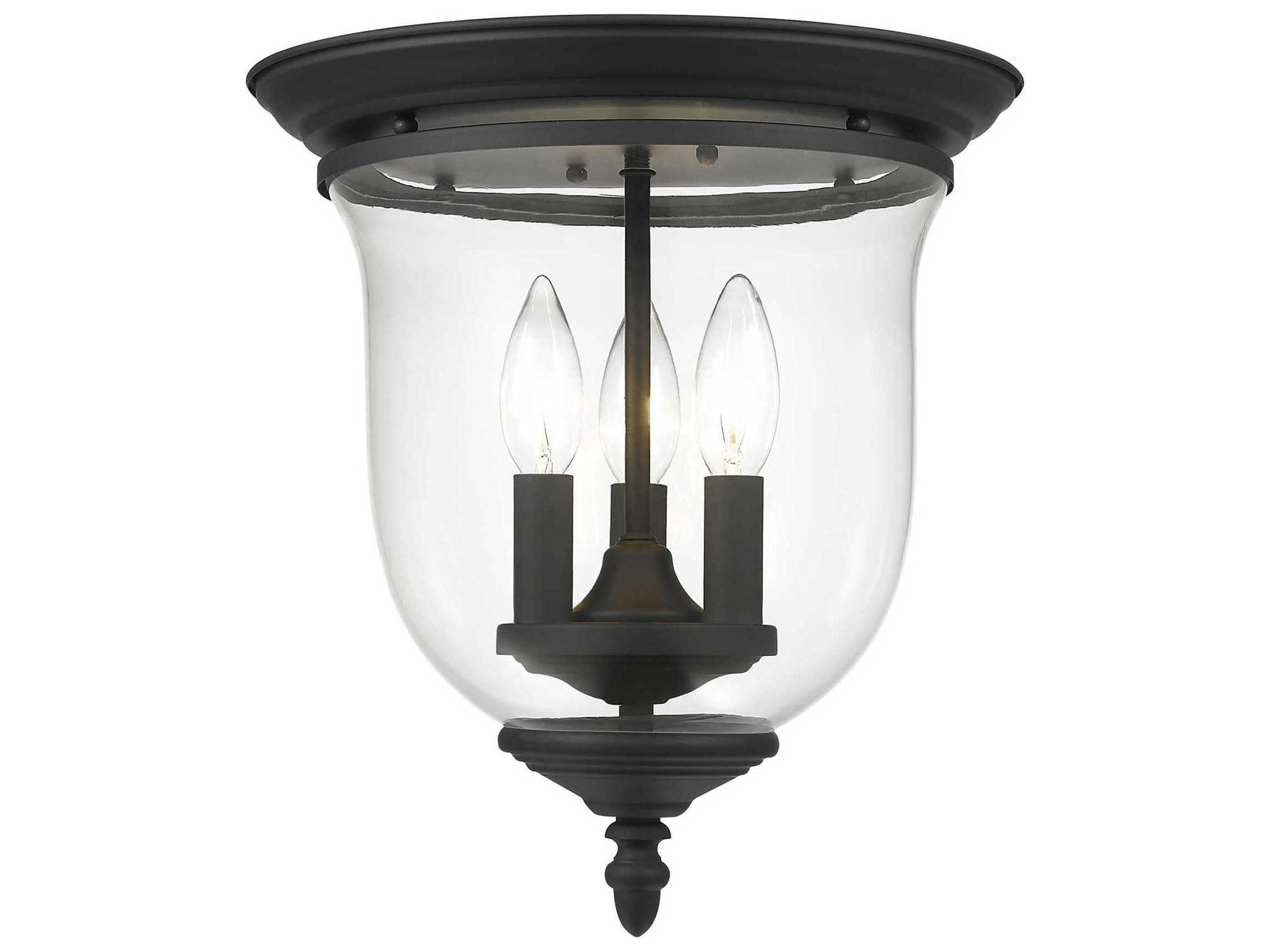 Livex Lighting Legacy 3-Light Black Clear Glass Bell Flush Mount