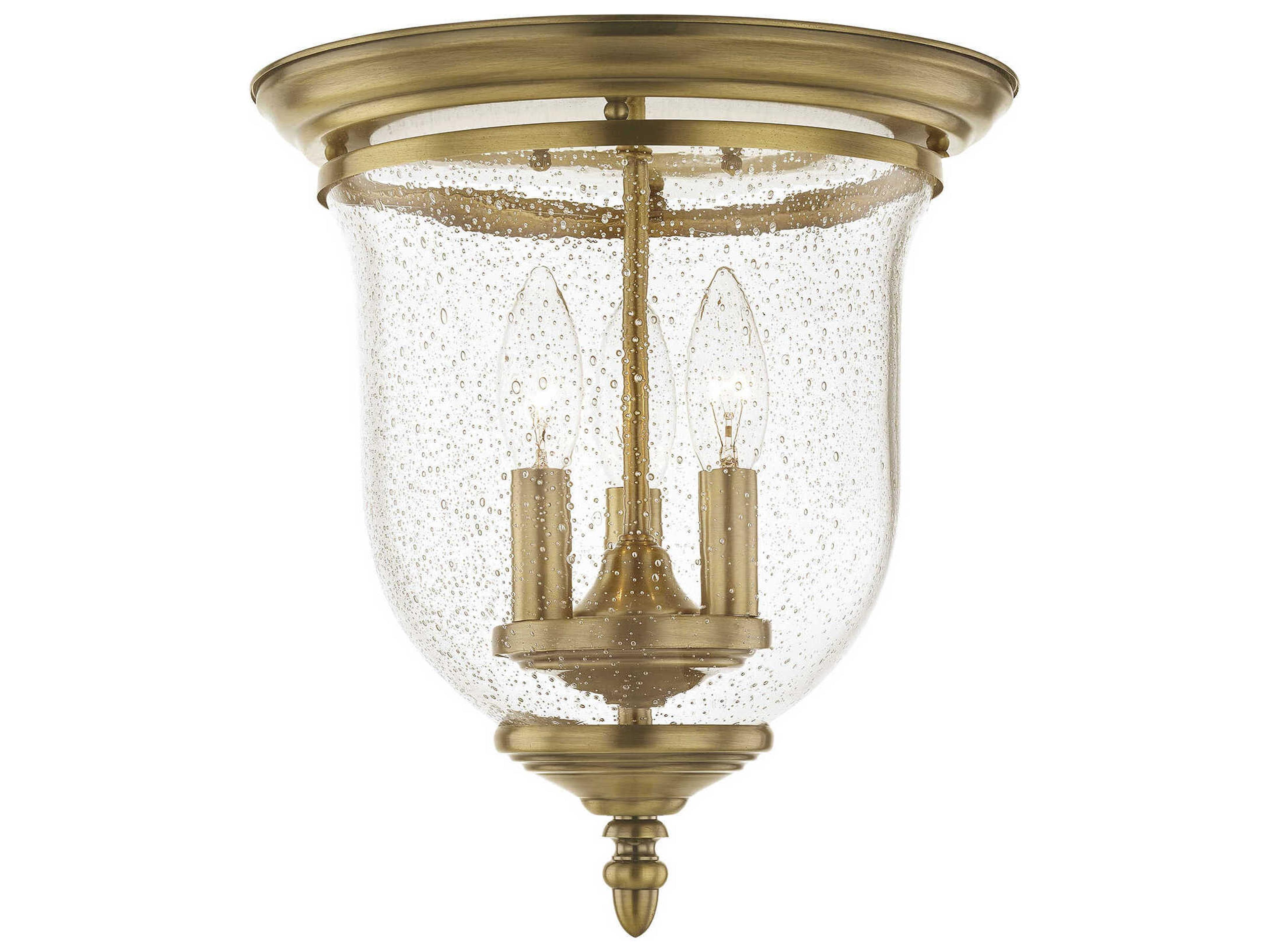 Livex Lighting Legacy 3-Light Antique Brass Clear Glass Bell Flush Mount