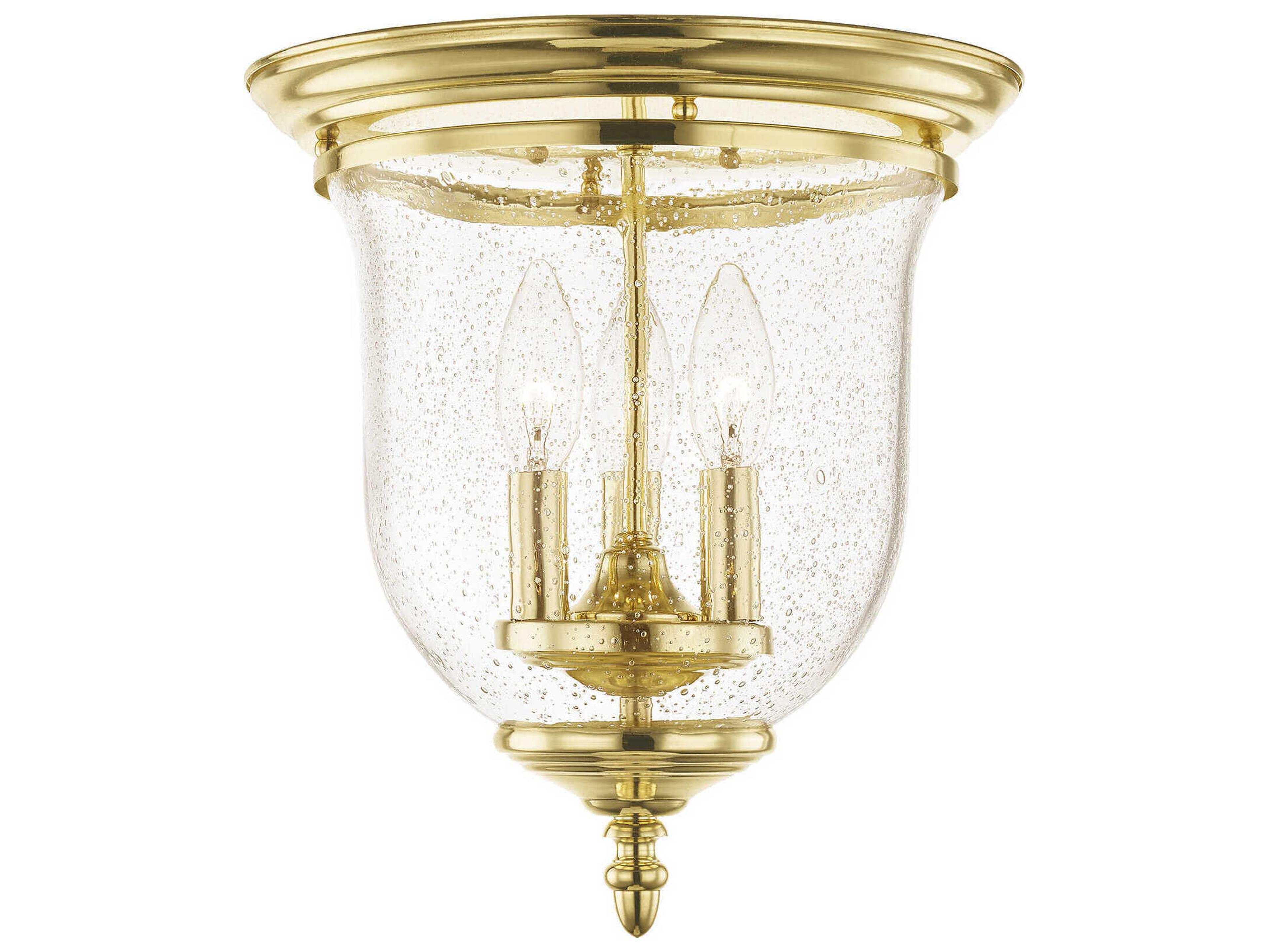 Livex Lighting Legacy 3-Light Polished Brass Clear Glass Bell Flush Mount