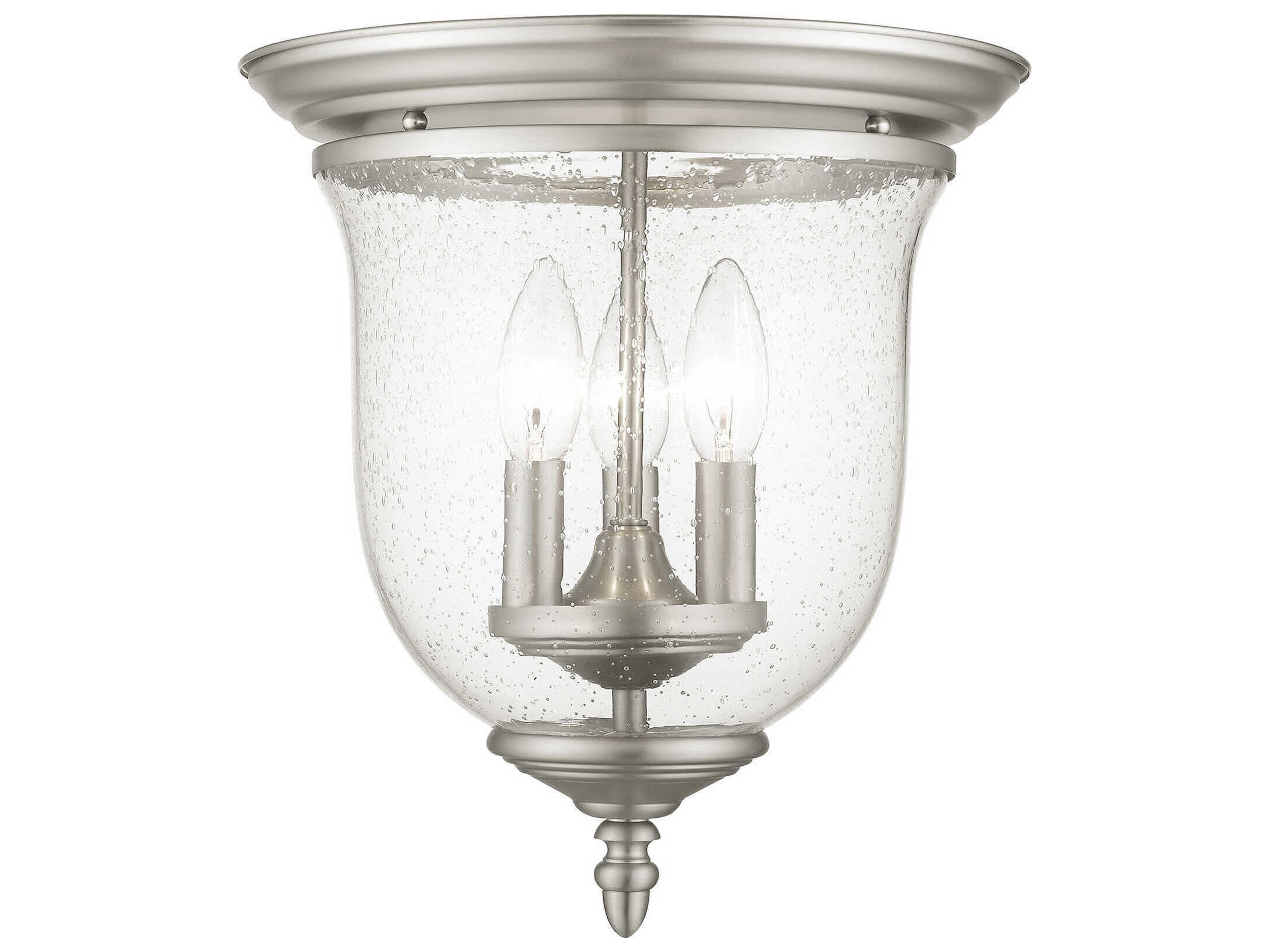 Livex Lighting Legacy 3-Light Brushed Nickel Clear Glass Bell Flush Mount