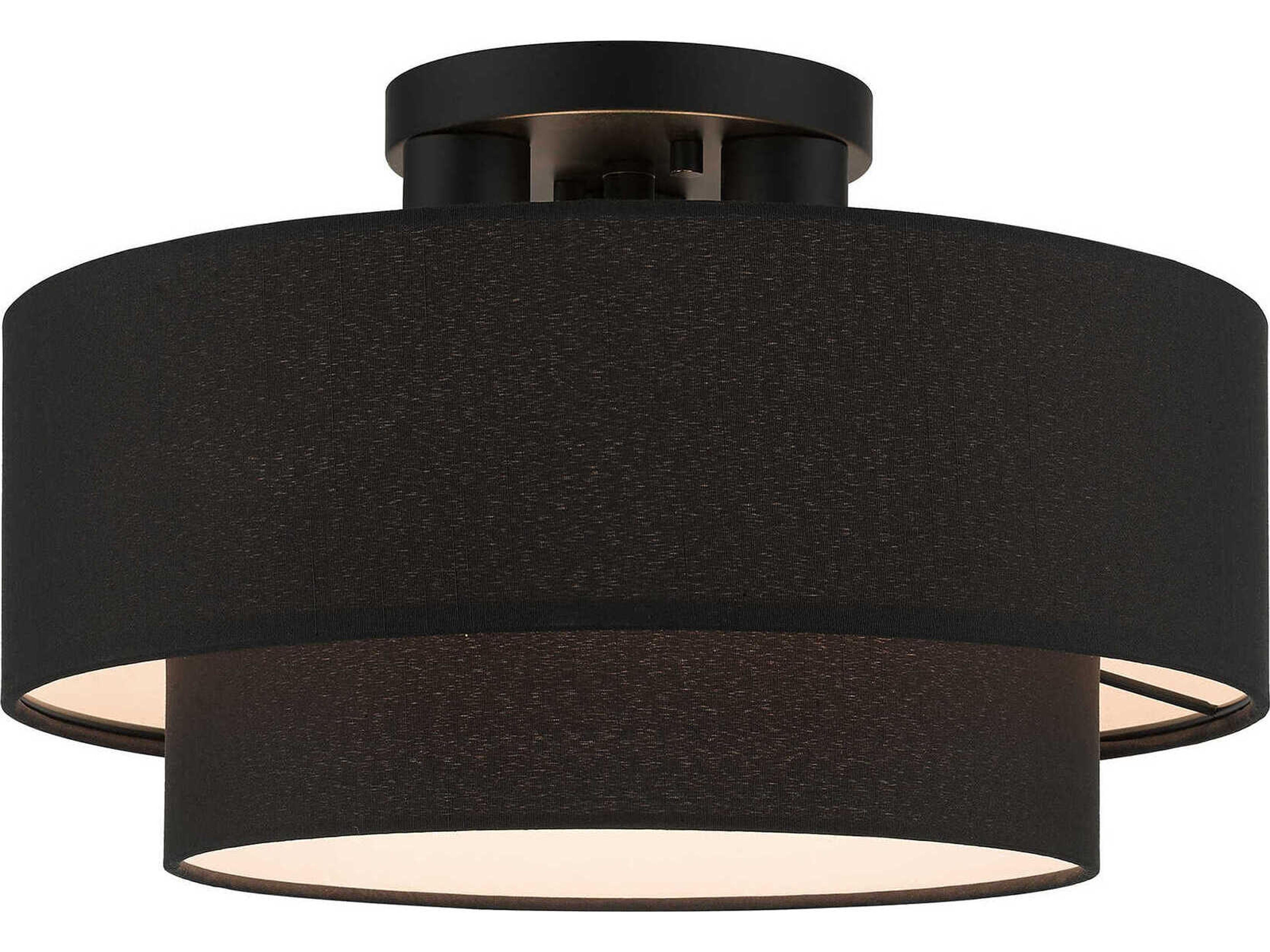 Livex Lighting Bainbridge 3-Light Black Drum Tiered Semi Flush Mount