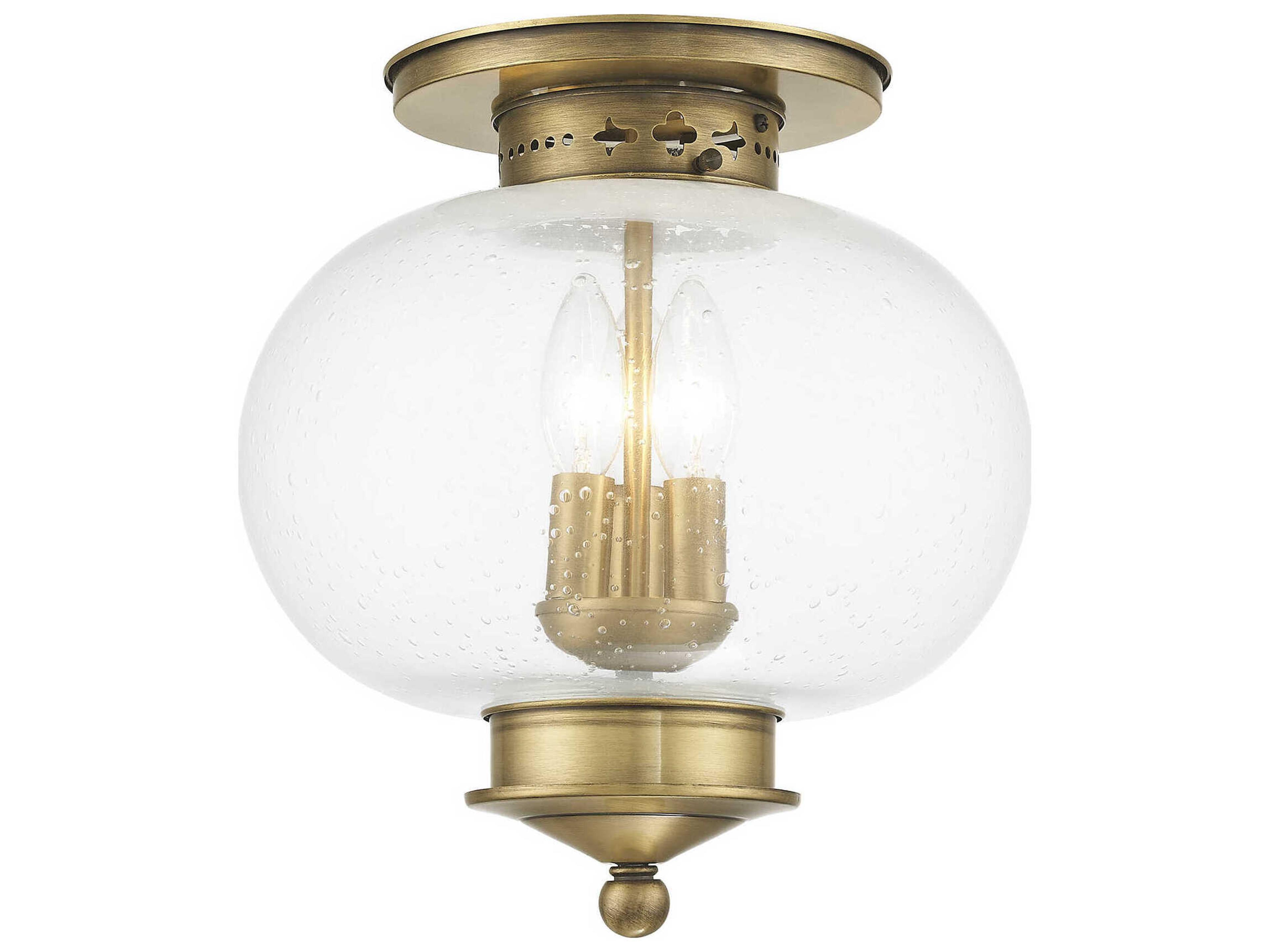 Livex Lighting Harbor 3-Light Antique Brass Glass Semi Flush Mount