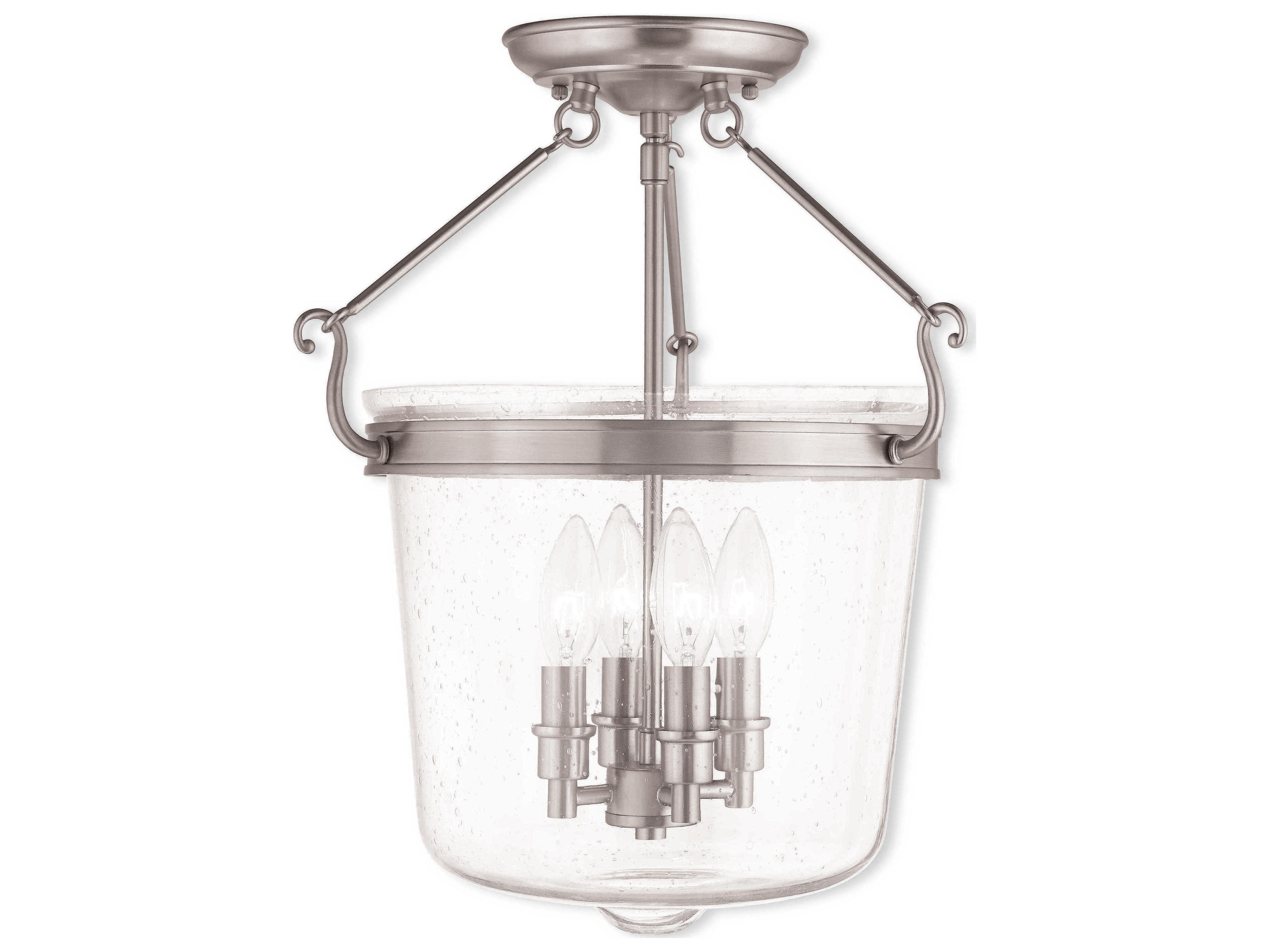 Livex Lighting Winchester 4-Light Brushed Nickel Glass Semi Flush Mount