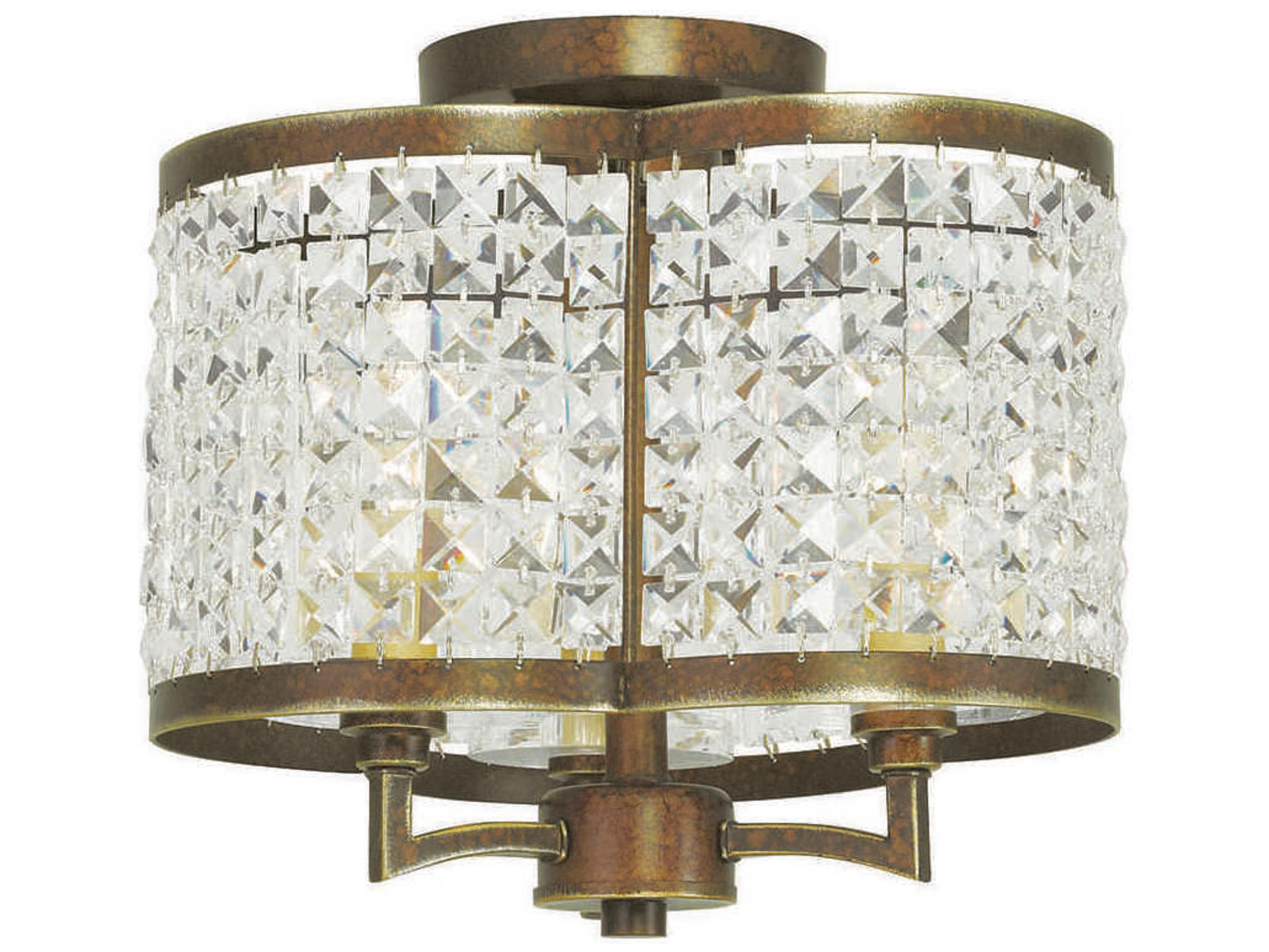 Livex Lighting Grammercy 3-Light Hand Painted Palacial Bronze Crystal Semi Flush Mount
