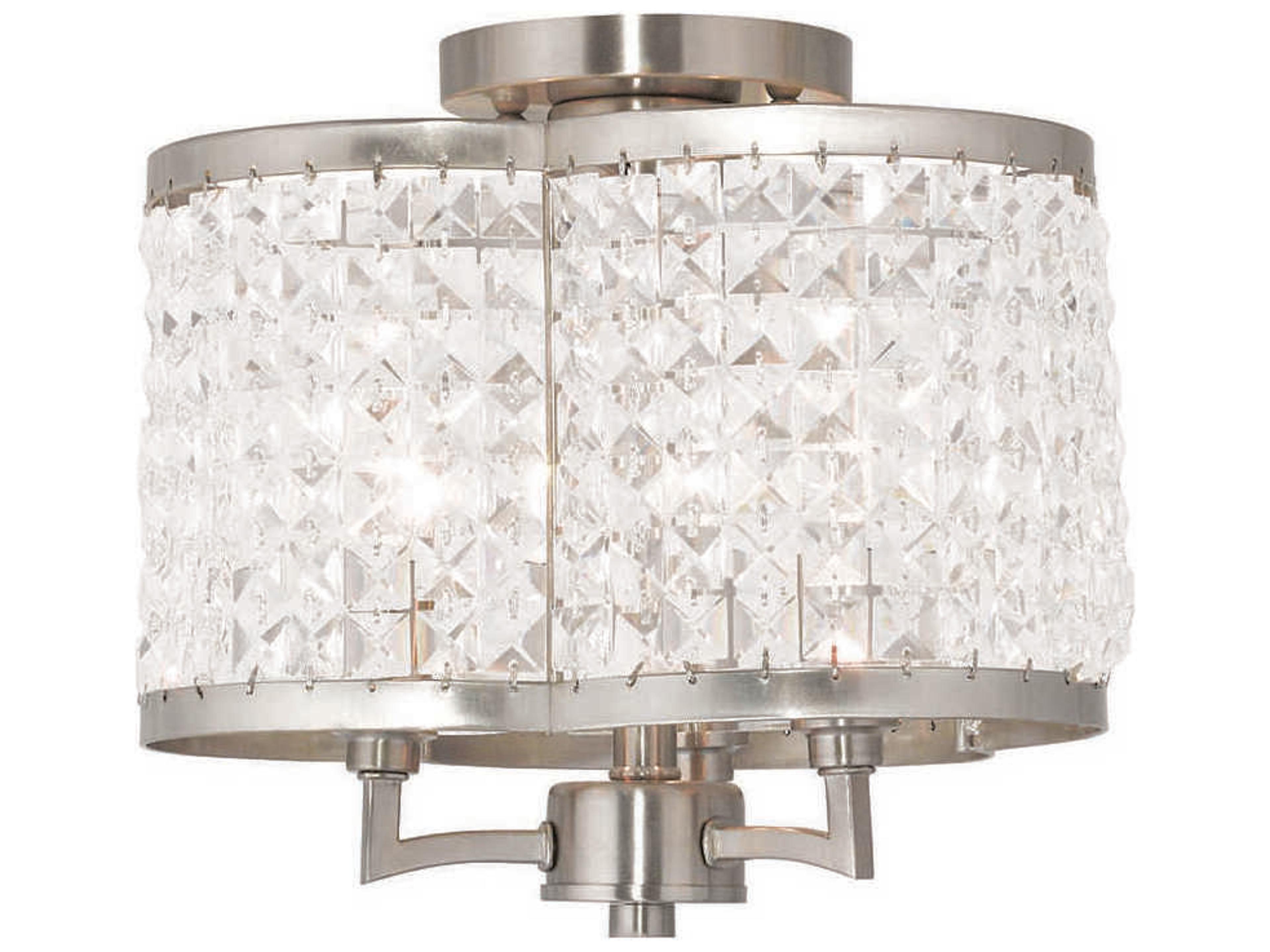 Livex Lighting Grammercy 3-Light Brushed Nickel Crystal Semi Flush Mount