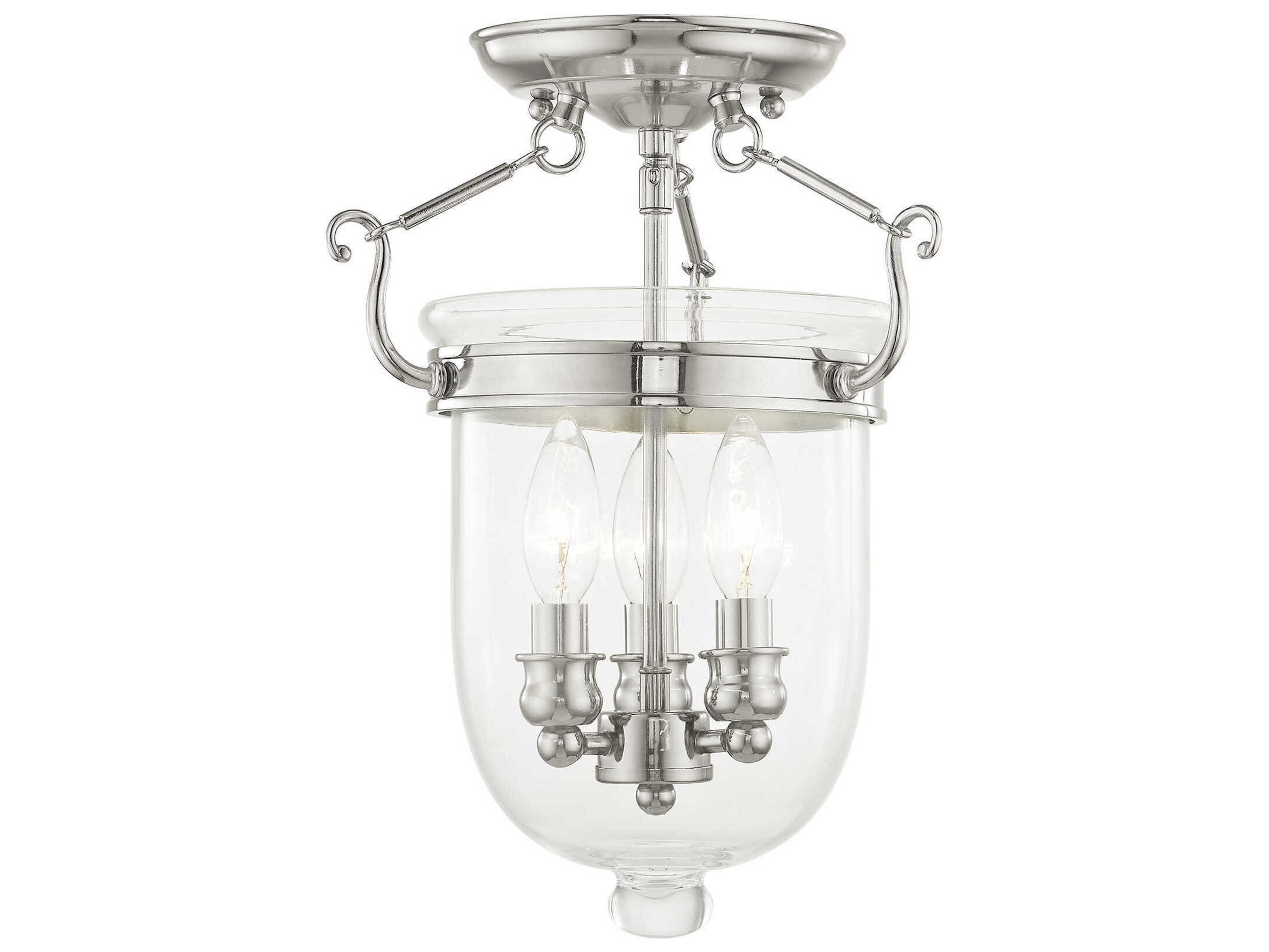 Livex Lighting Jefferson 3-Light Polished Nickel Glass Bell Semi Flush Mount