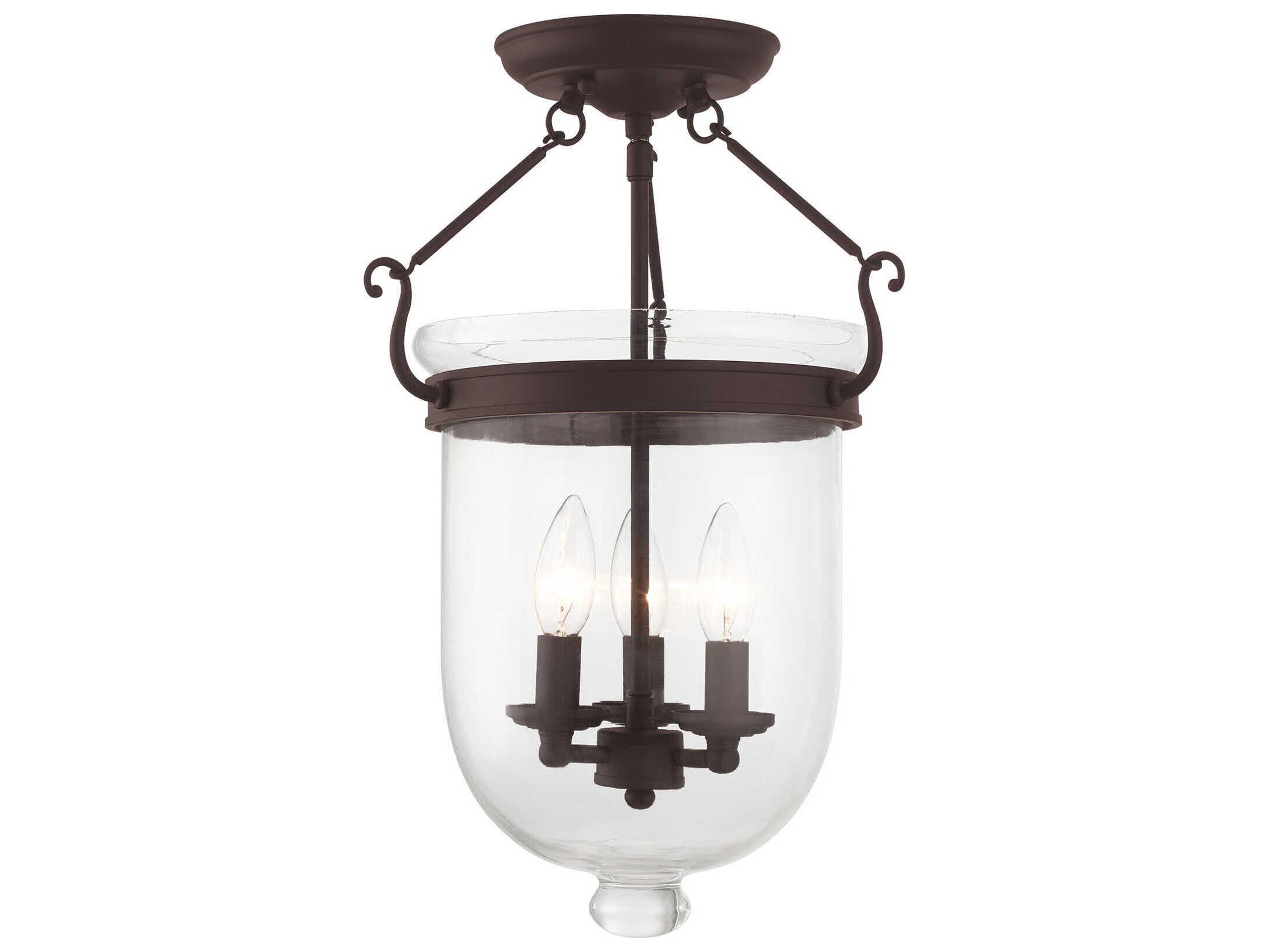 Livex Lighting Jefferson 3-Light Bronze Glass Bell Semi Flush Mount