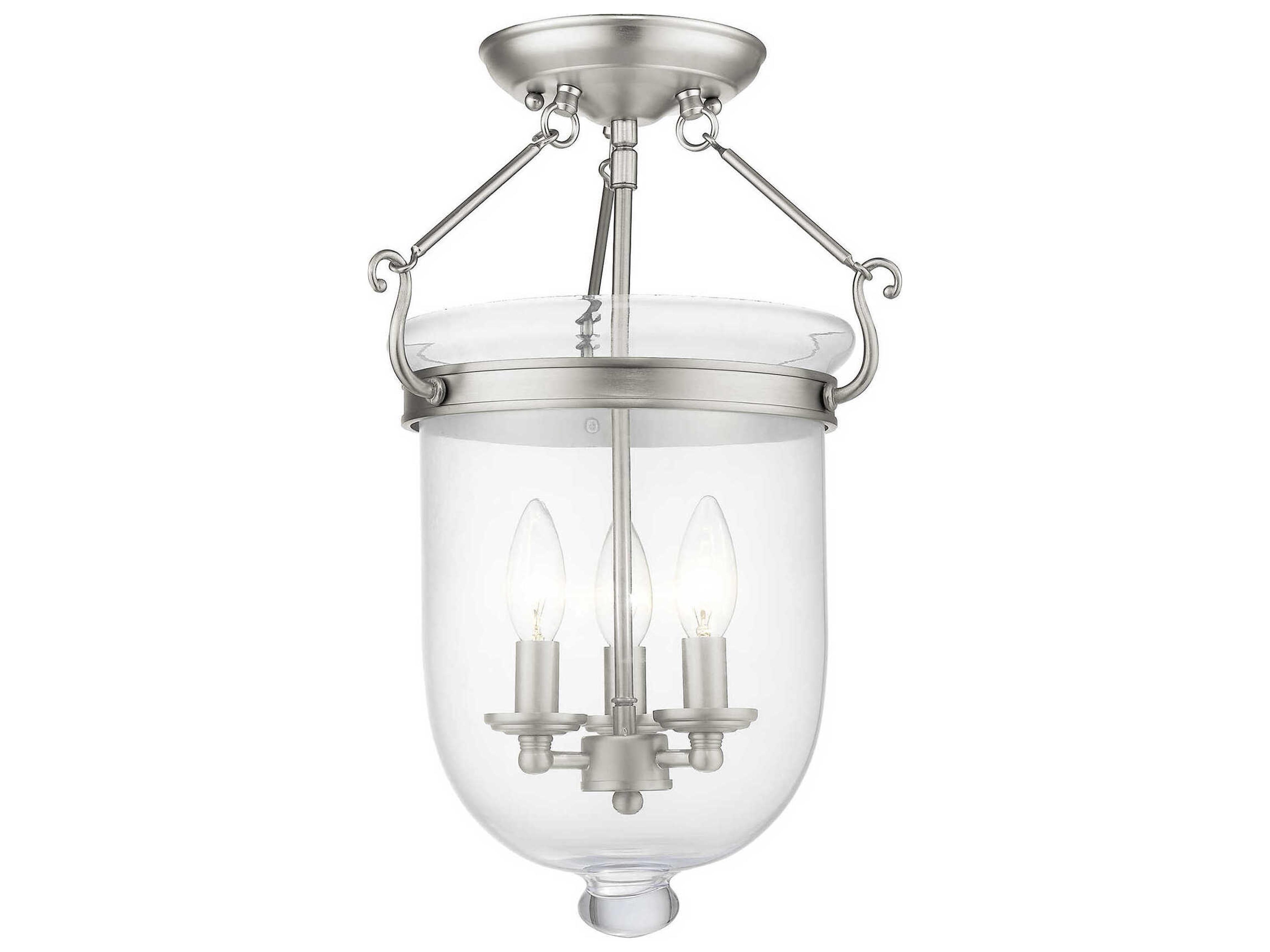 Livex Lighting Jefferson 3-Light Brushed Nickel Glass Bell Semi Flush Mount