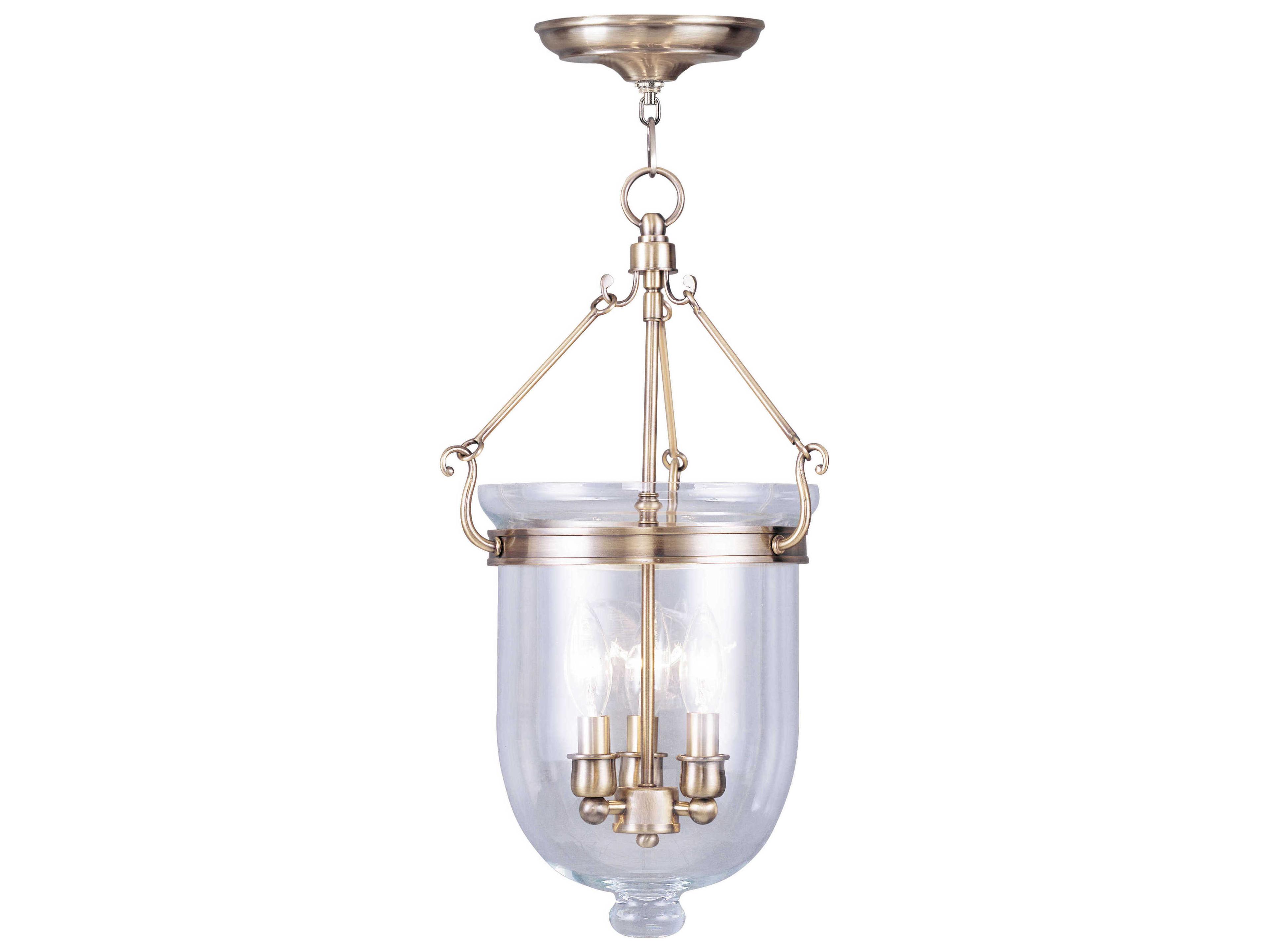 Livex Lighting Jefferson 3-Light Antique Brass Glass Chandelier