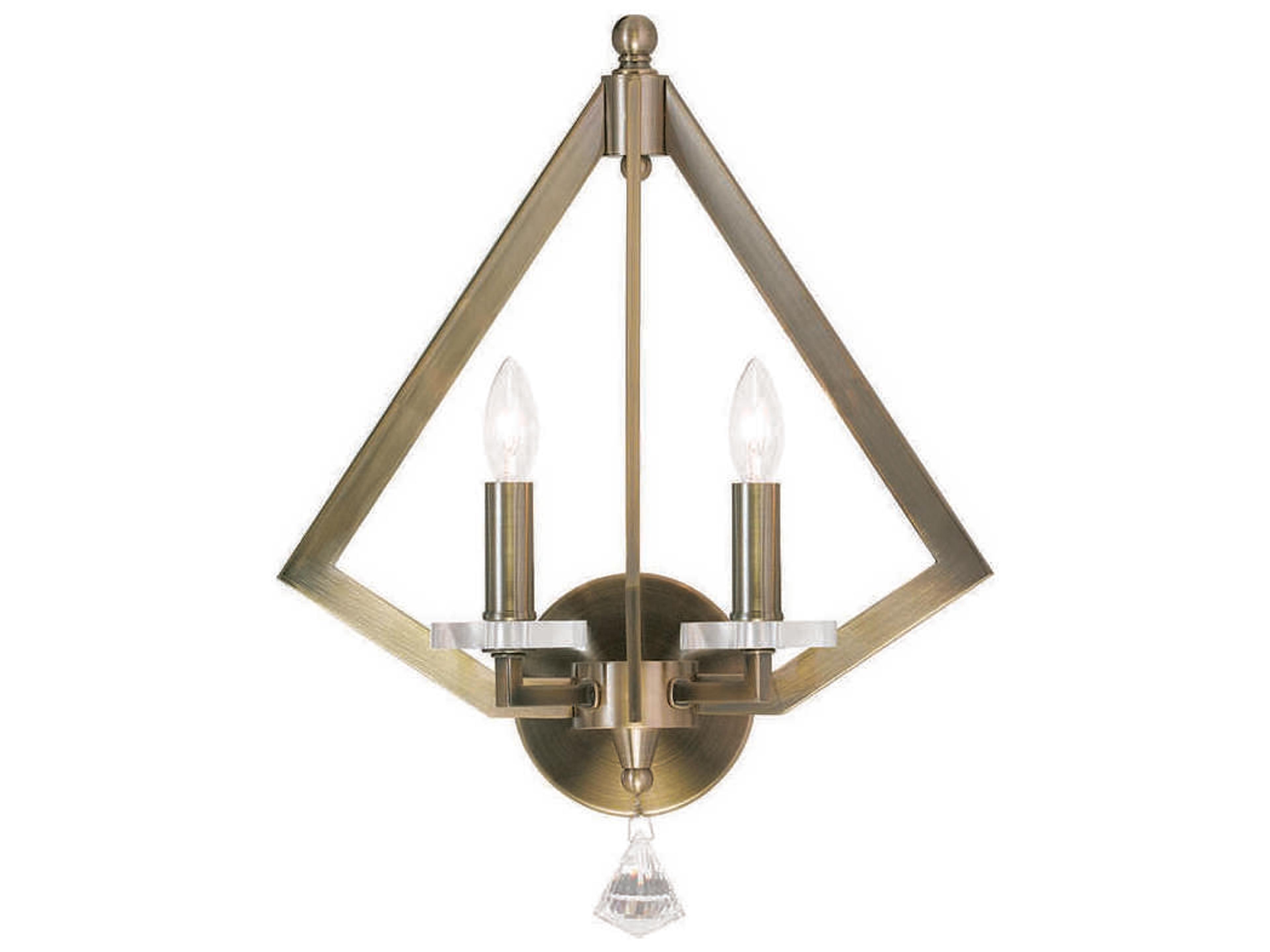 Livex Lighting Diamond 2-Light Antique Brass Crystal Wall Sconce