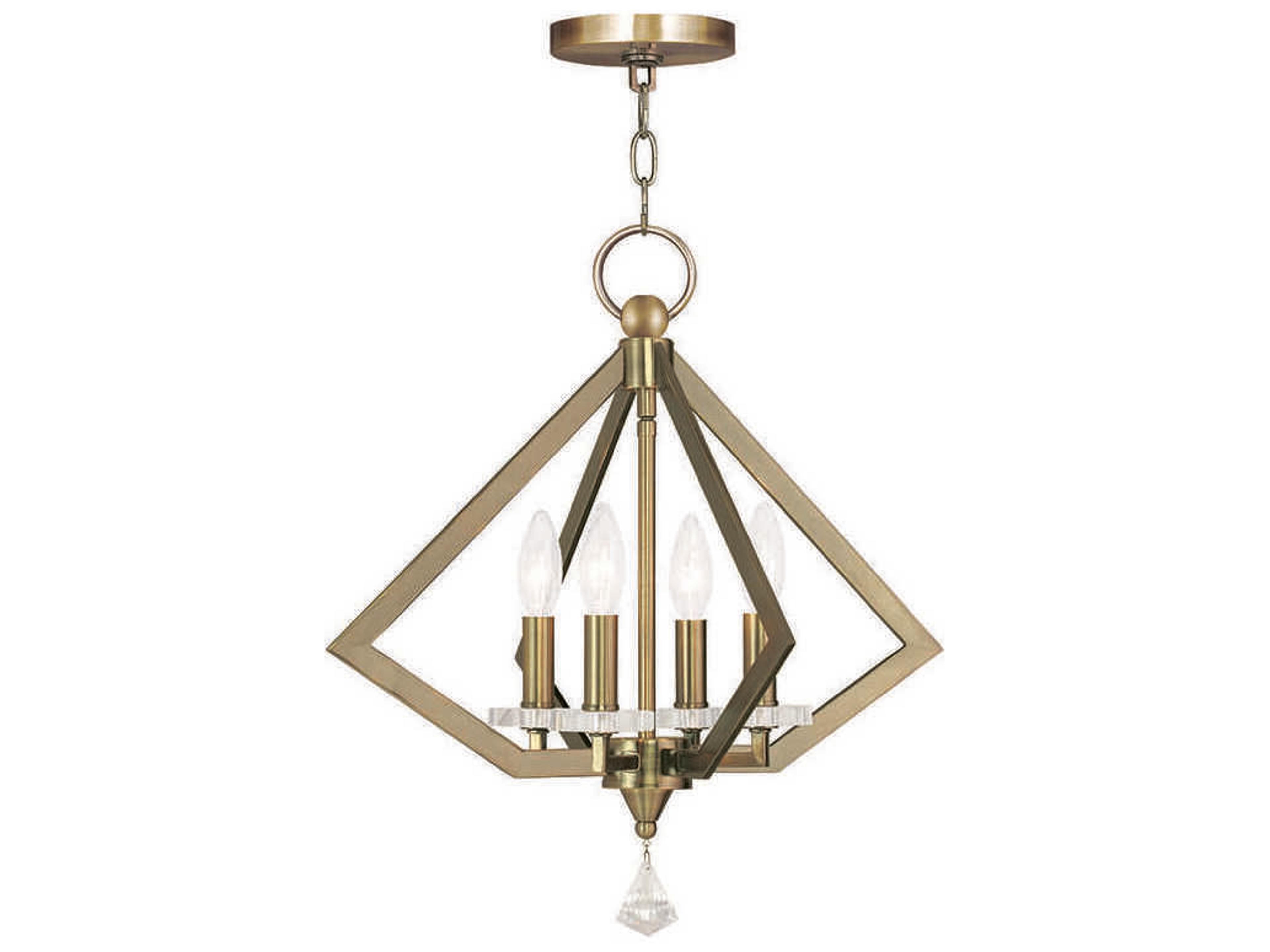 Livex Lighting Diamond 4-Light Antique Brass Crystal Candelabra Chandelier